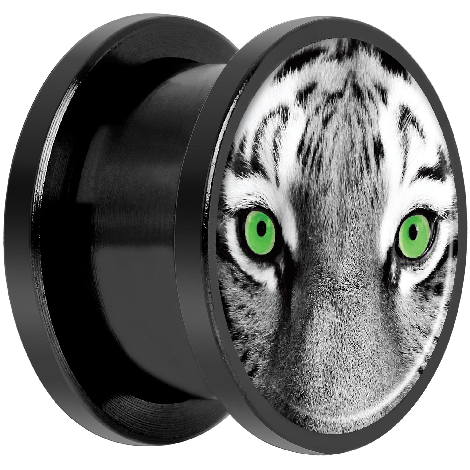 Black White Tiger Eyes Black Anodized Screw Fit Plug Set 9/16