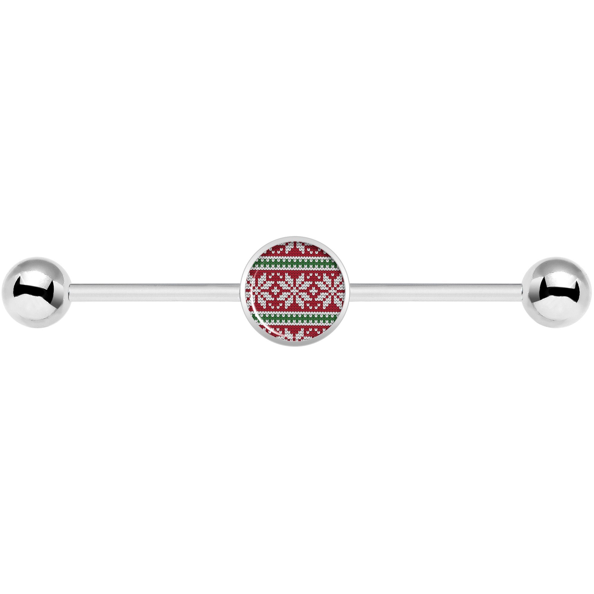 14 Gauge Red Green Christmas Sweater Industrial Barbell 37mm