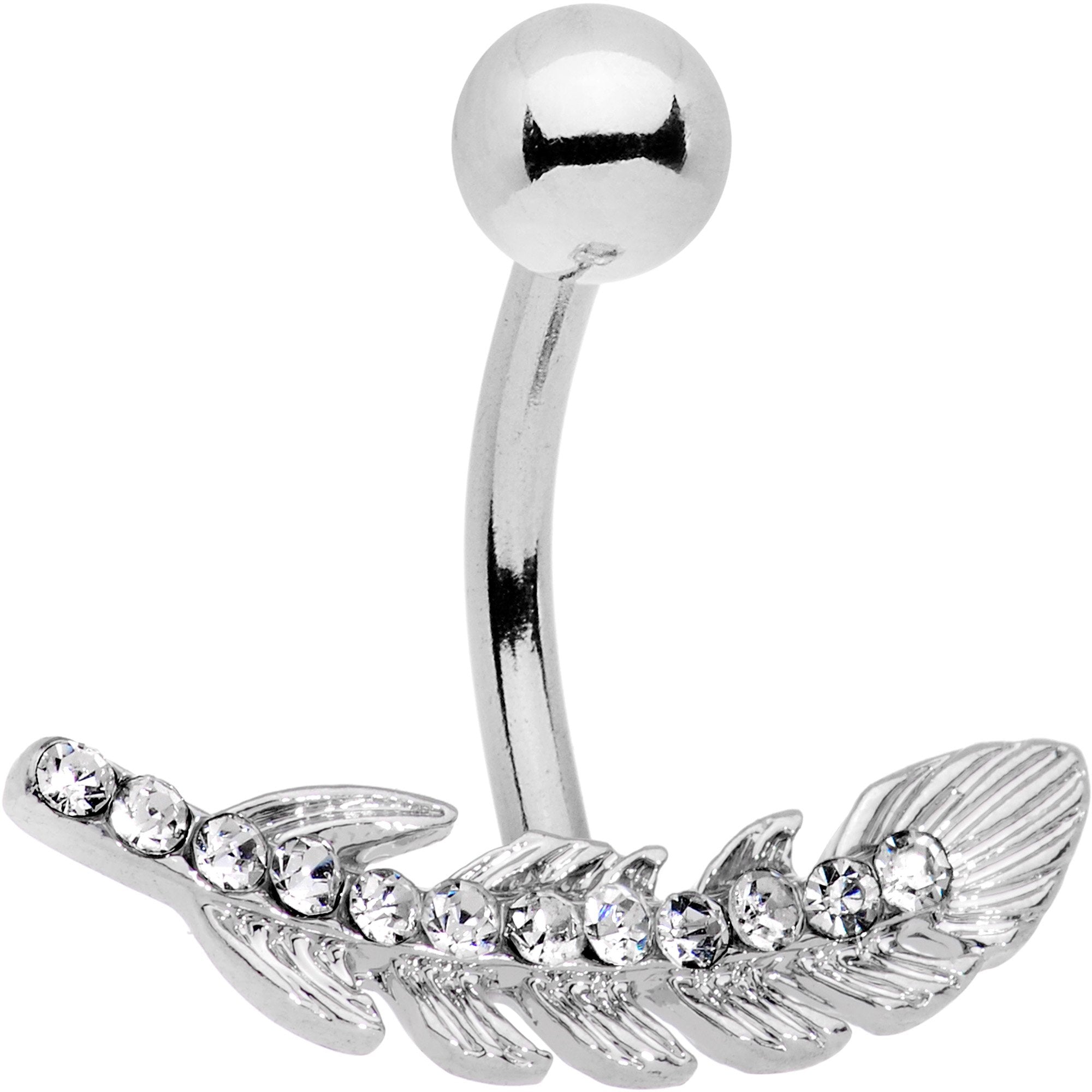 Clear Gem Feather Belly Ring