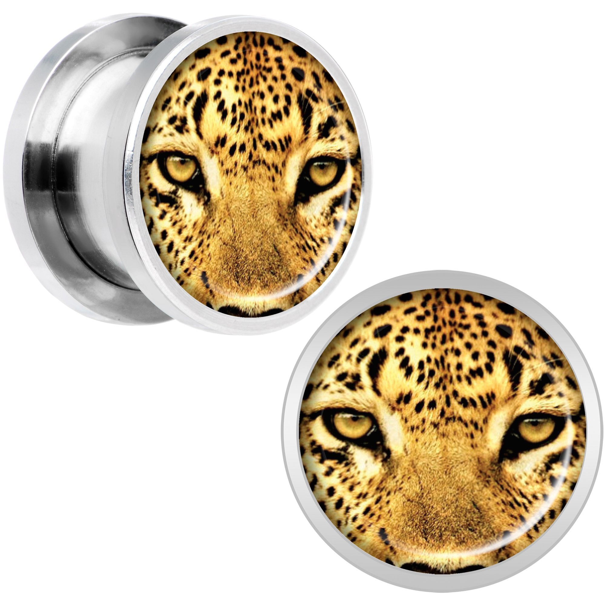 Full Color Leopard Eyes Steel Screw Fit Plug Set 1/2