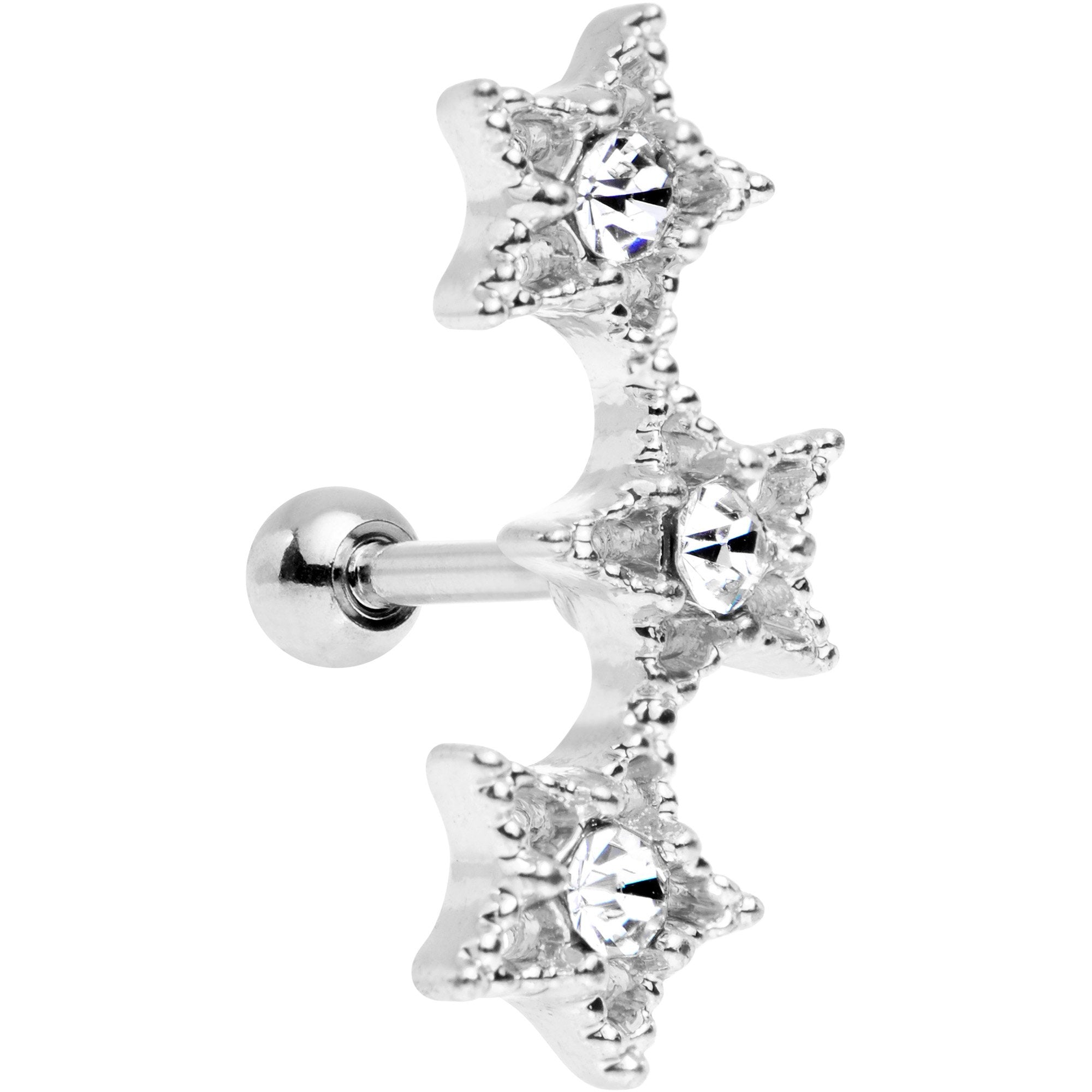 18 Gauge 1/4 Clear Gem Star Trio Cartilage Tragus Earring