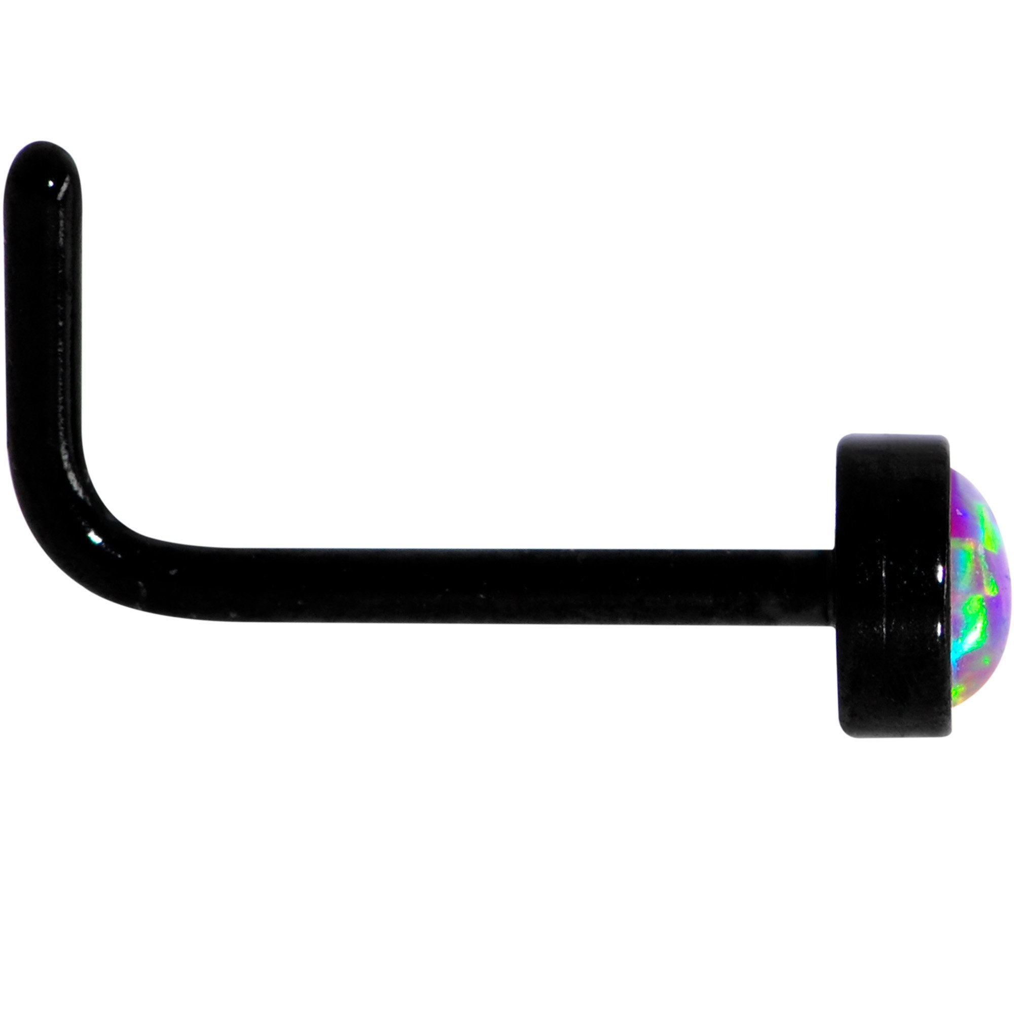 Purple 3mm Synthetic Opal Inlay Black Anodized L-Shape Nose Ring