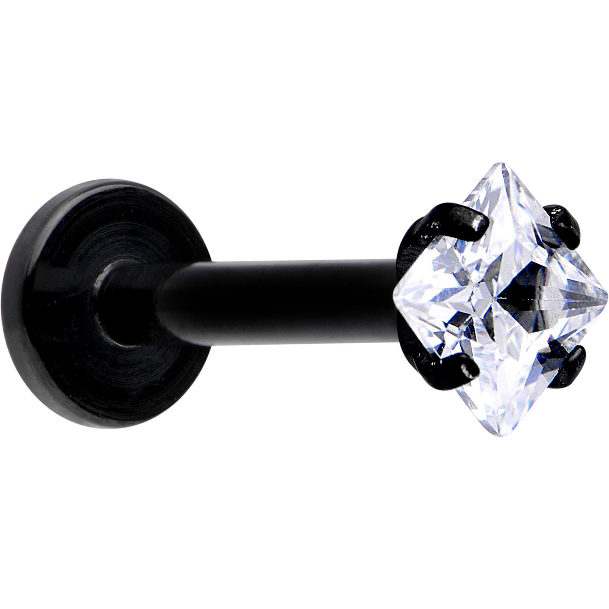 16 Gauge 5/16 Clear Gem Black Anodized Raised Rhombus Labret Monroe