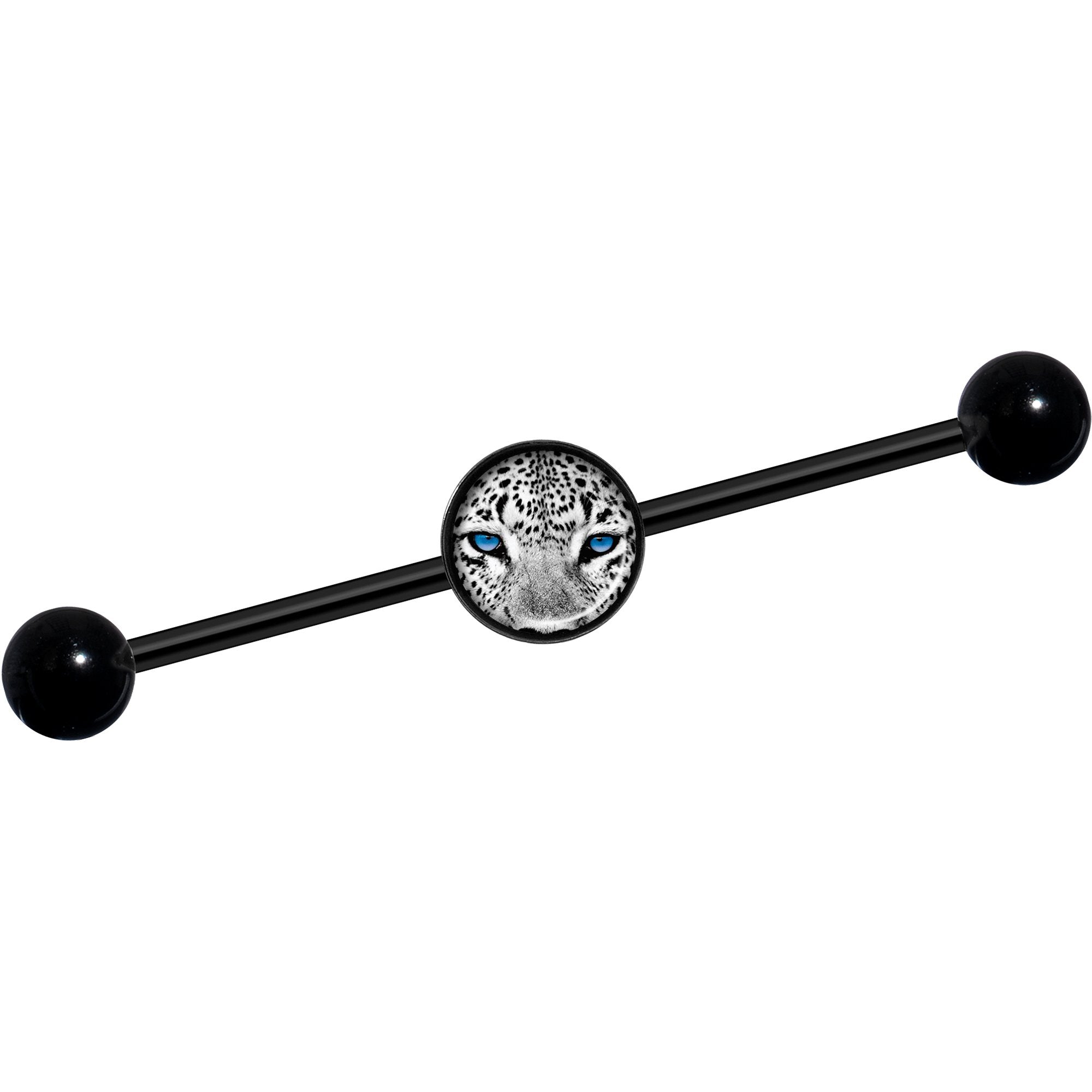 14 Gauge Black White Leopard Eyes Black Industrial Barbell 37mm