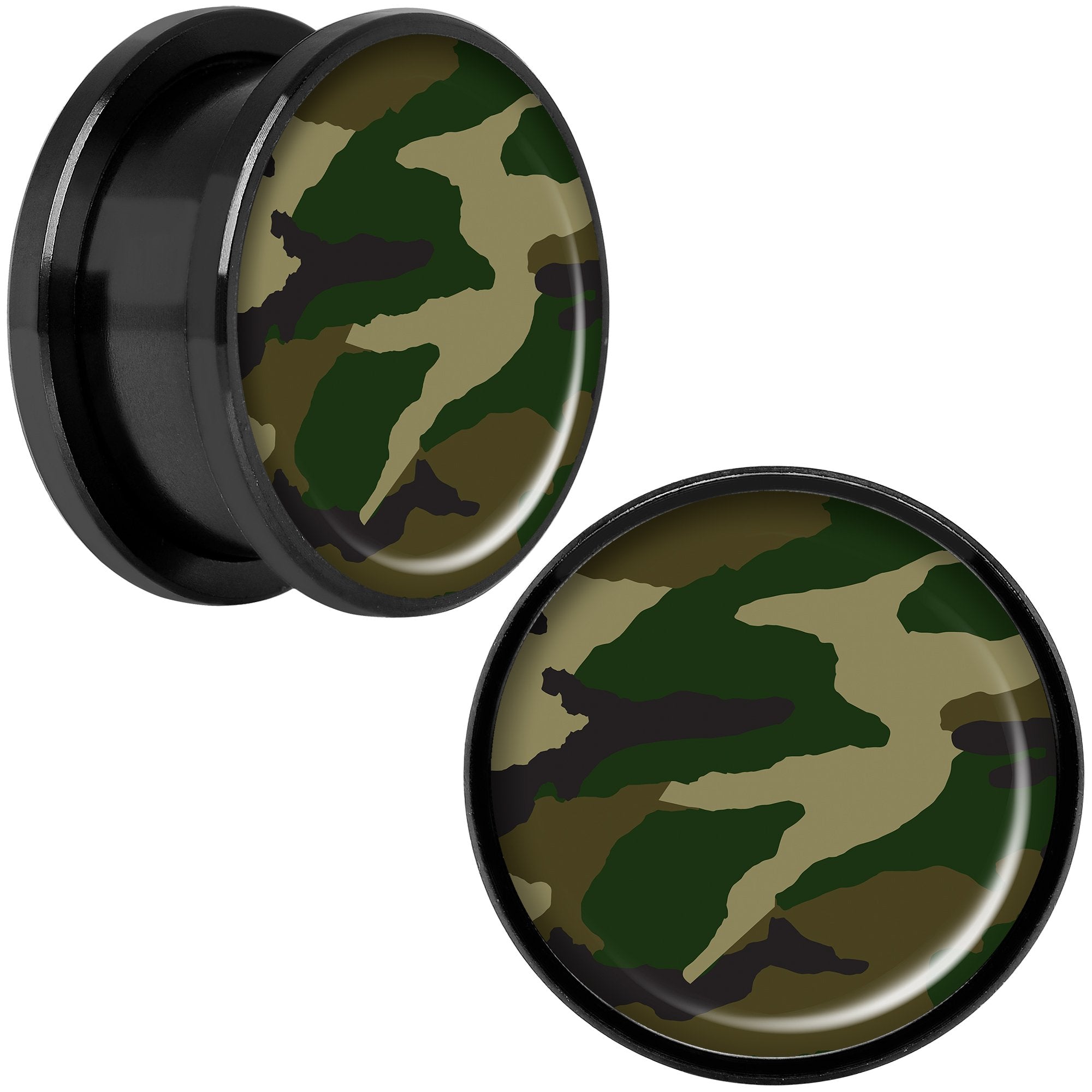 Woodland Camo Print Black Anodized Screw Fit Plug Set 18mm