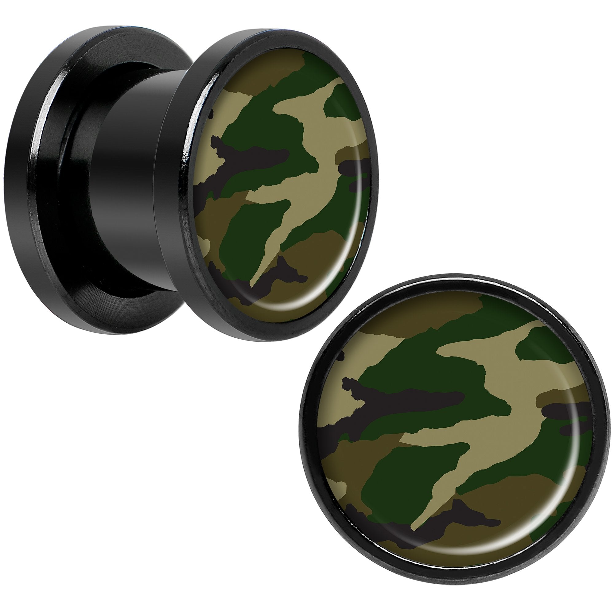 Woodland Camo Print Black Anodized Screw Fit Plug Set 00 Gauge