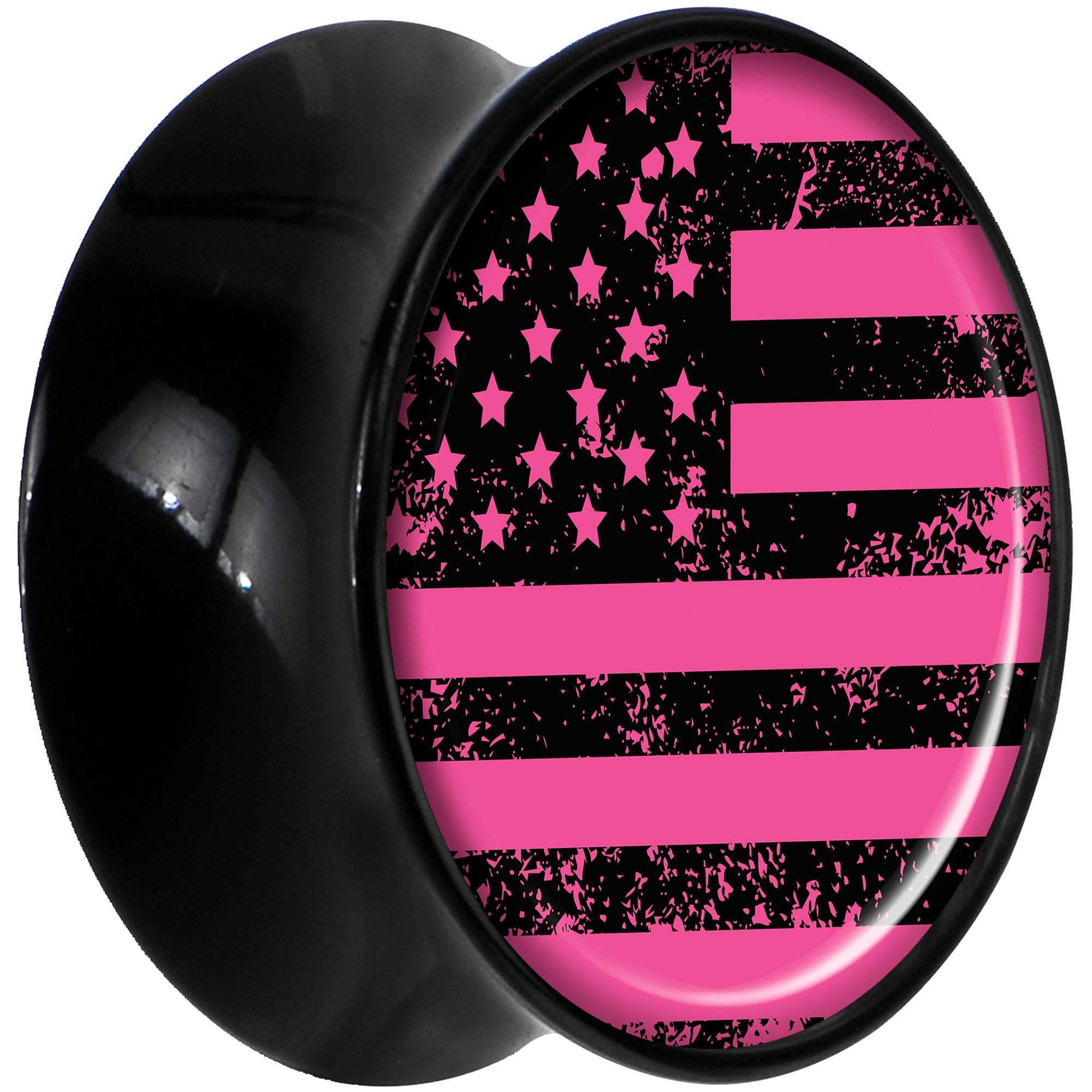 Black Acrylic Pink American Flag Saddle Plug Set 5/8