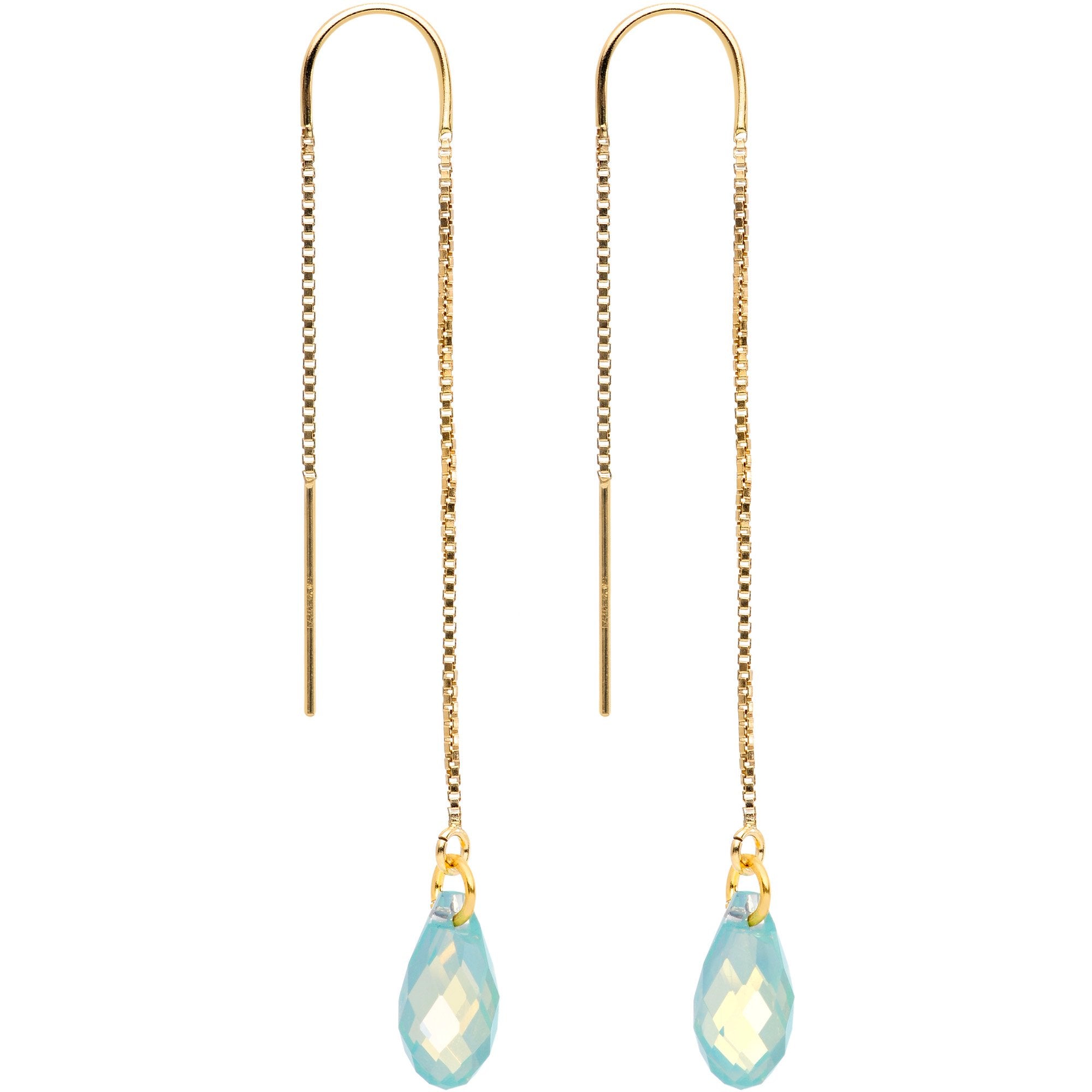 Green Gem 14KT Gold Threader Earrings Created with Swarovksi Crystals