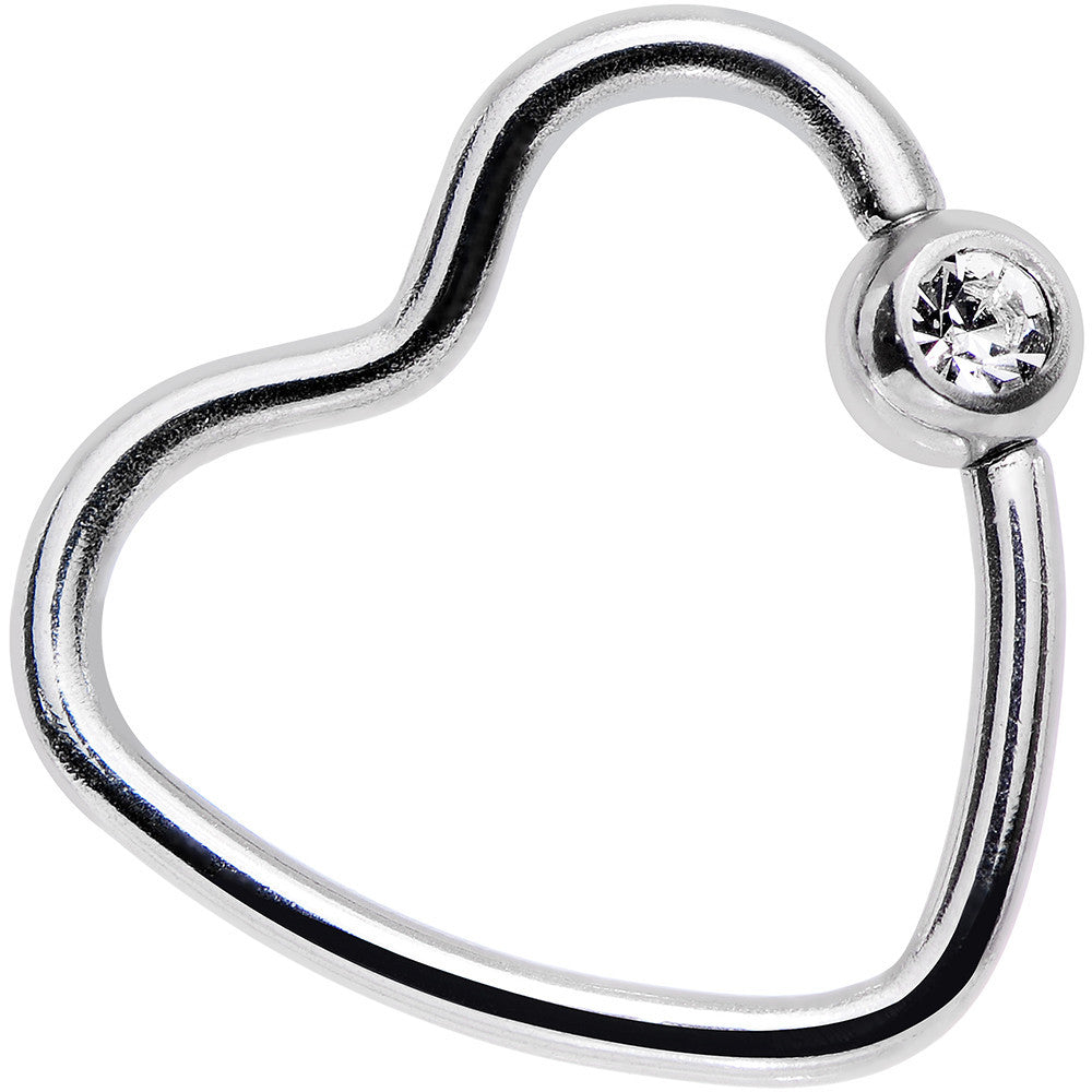 16 Gauge 1/2 Clear Gem Stainless Steel Heart Closure Captive Ring