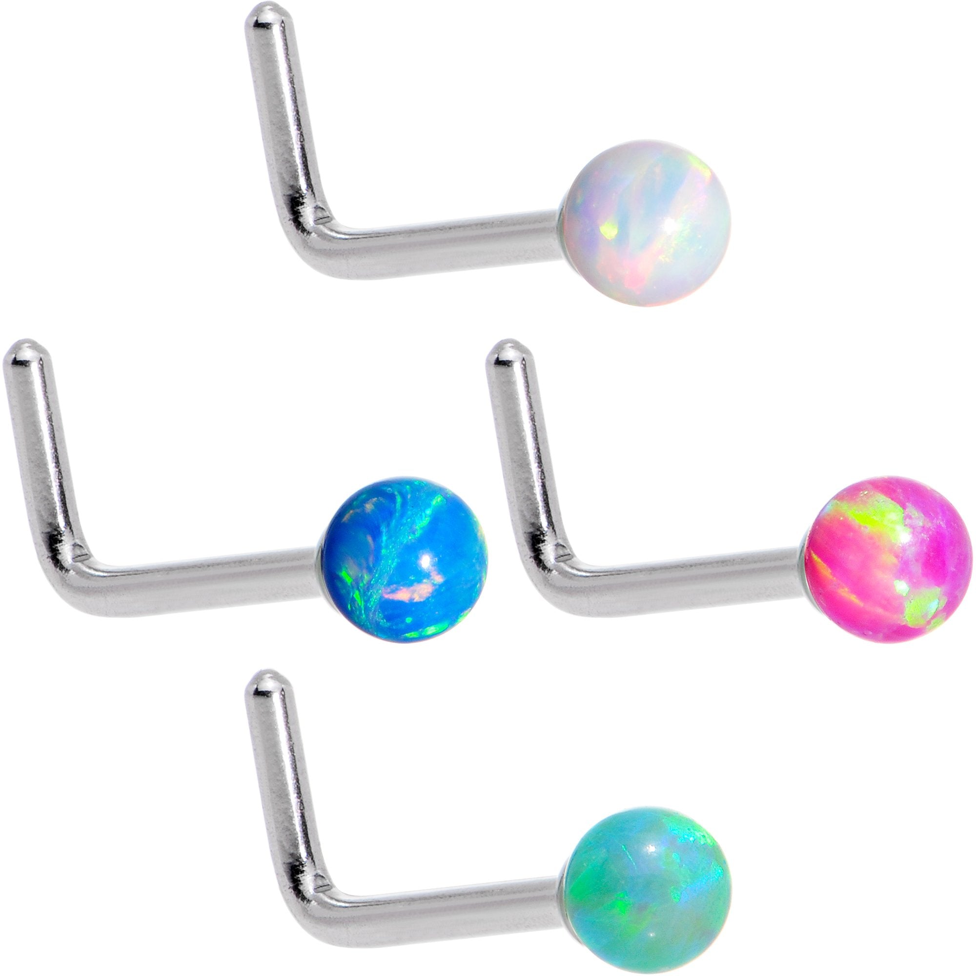 Multi Color 2.5mm Synthetic Opal Ball L Shaped Nose Ring 4 Pack Set