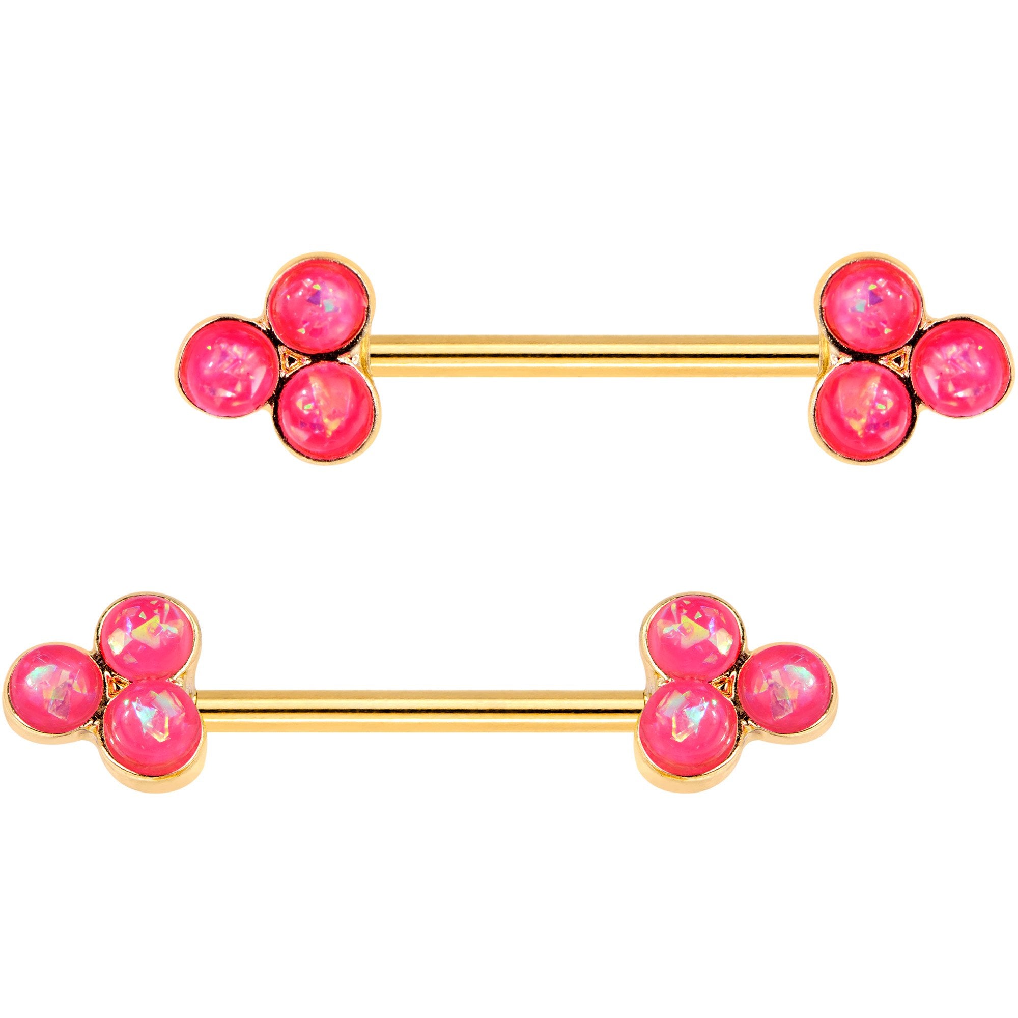 14 Gauge 9/16 Pink Gem Gold Tone Barbell Nipple Ring Set