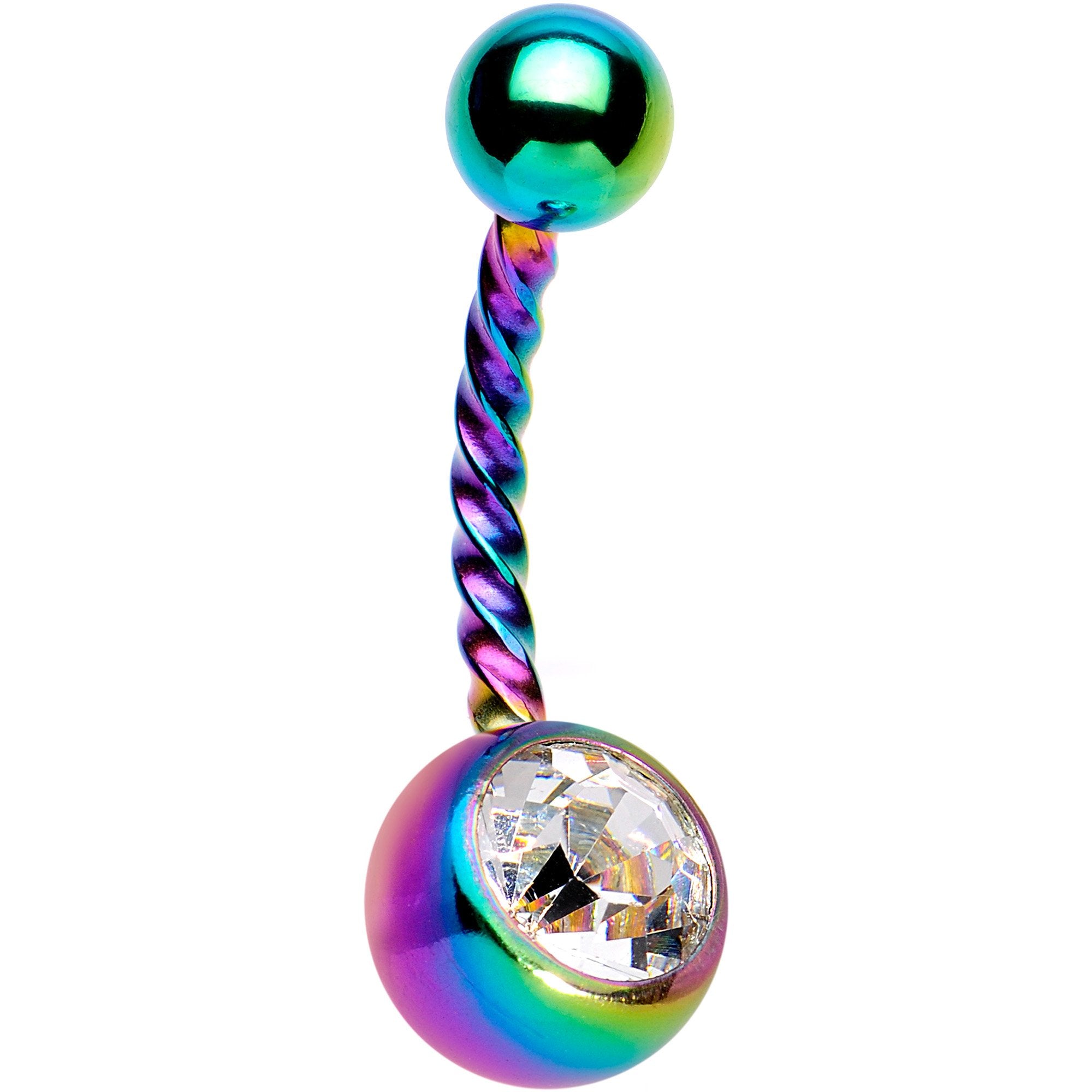 Clear Gem Rainbow IP Seriously Twisted Belly Ring