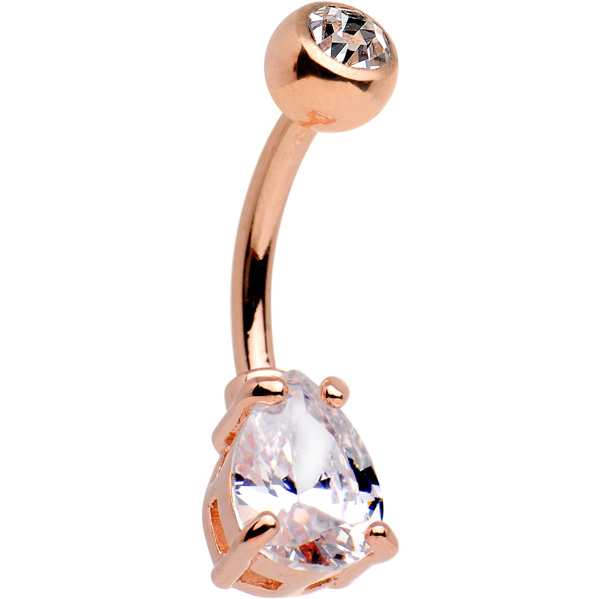 Clear CZ Gem 14kt Rose Gold Plated Steel Cry for Me Belly Ring