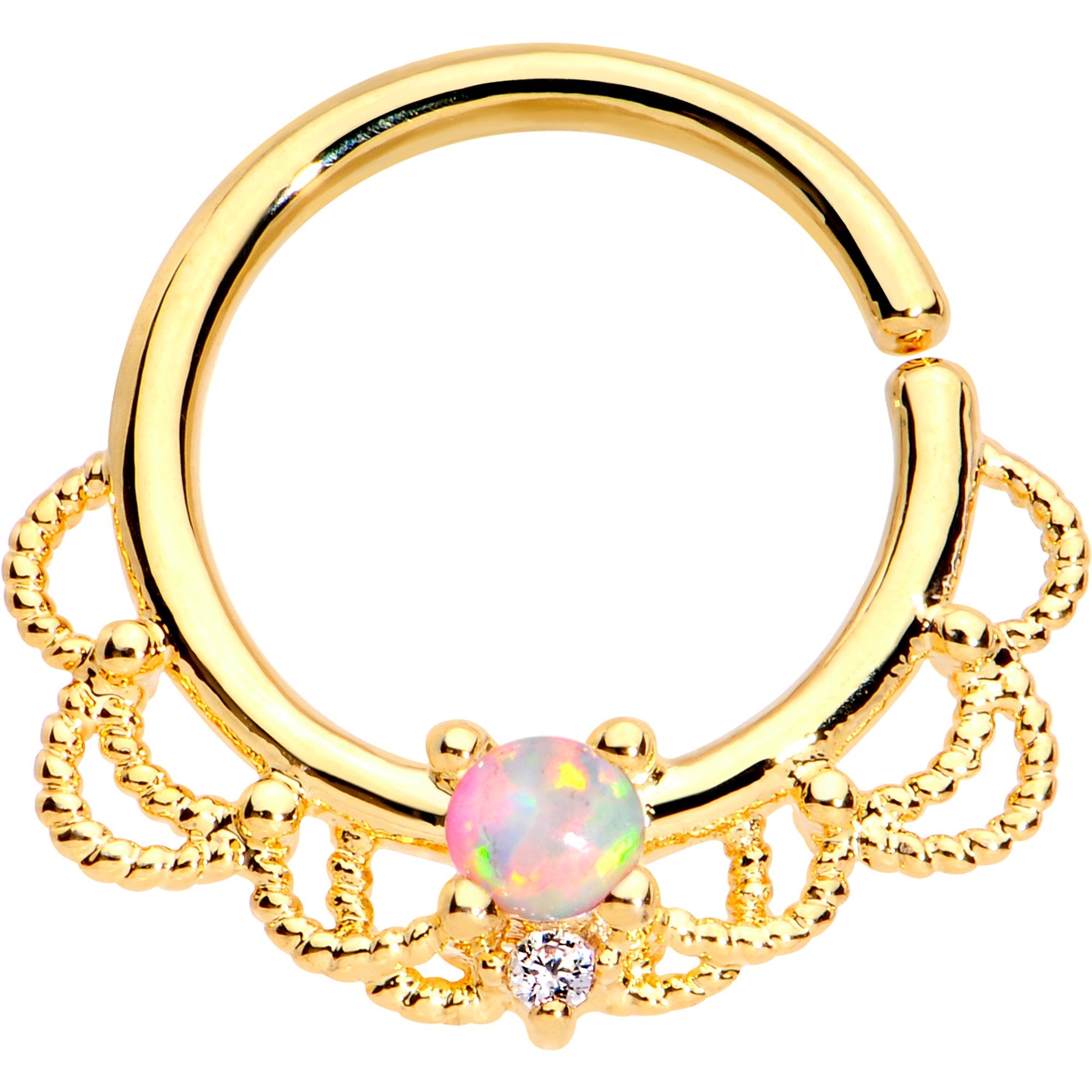 16 Gauge 5/16 White Faux Opal Gold Plated Seamless Circular Ring