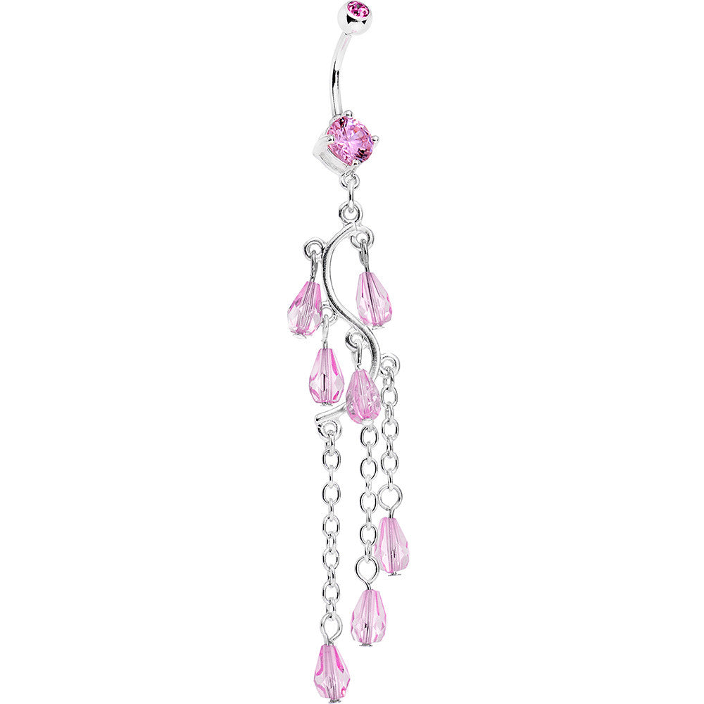 Pink Gem Prepare To Stare Sleek Curves Dangle Belly Ring