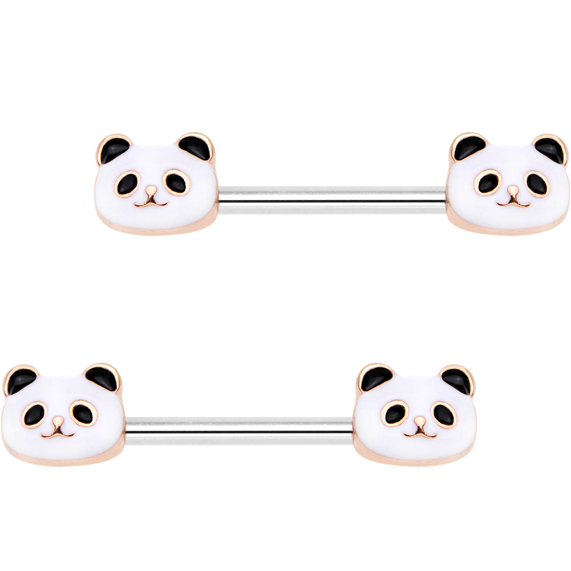 14 Gauge 13mm Peaceful Panda Barbell Nipple Ring Set