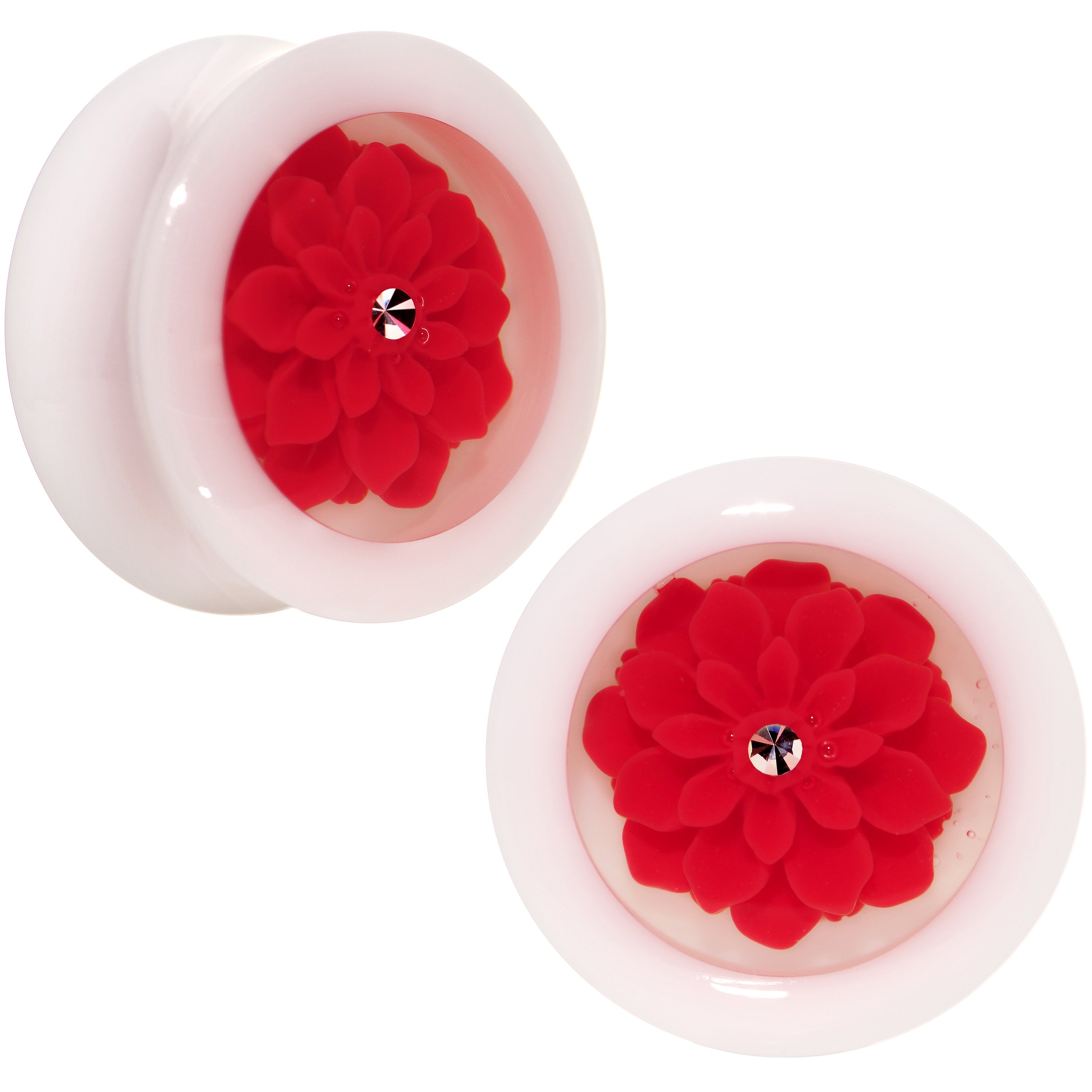 White Acrylic Red Marigold Insert Saddle Plug Set Available in Sizes 12mm to 26mm