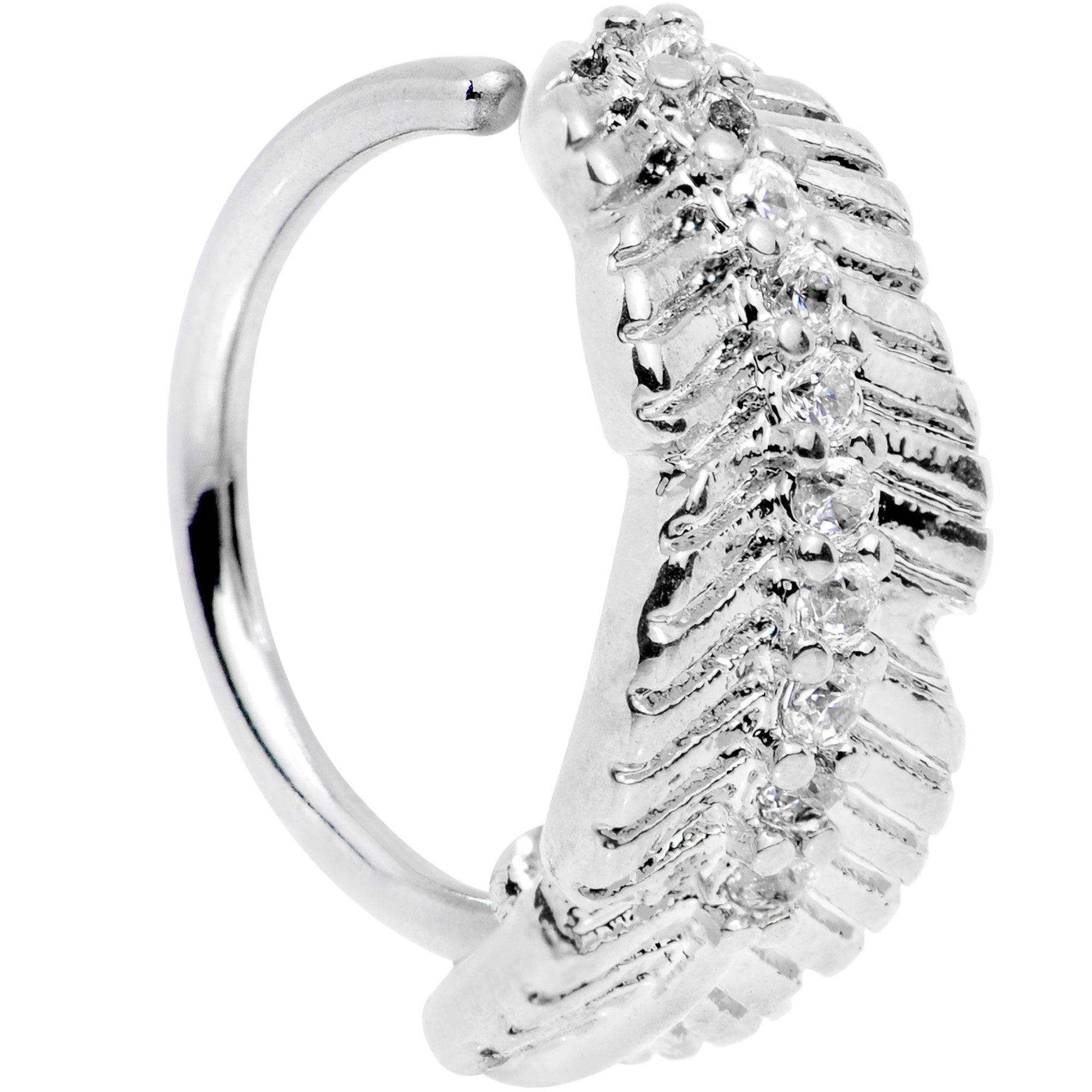 18 Gauge Clear CZ Gem Feather Seamless Circular Ring