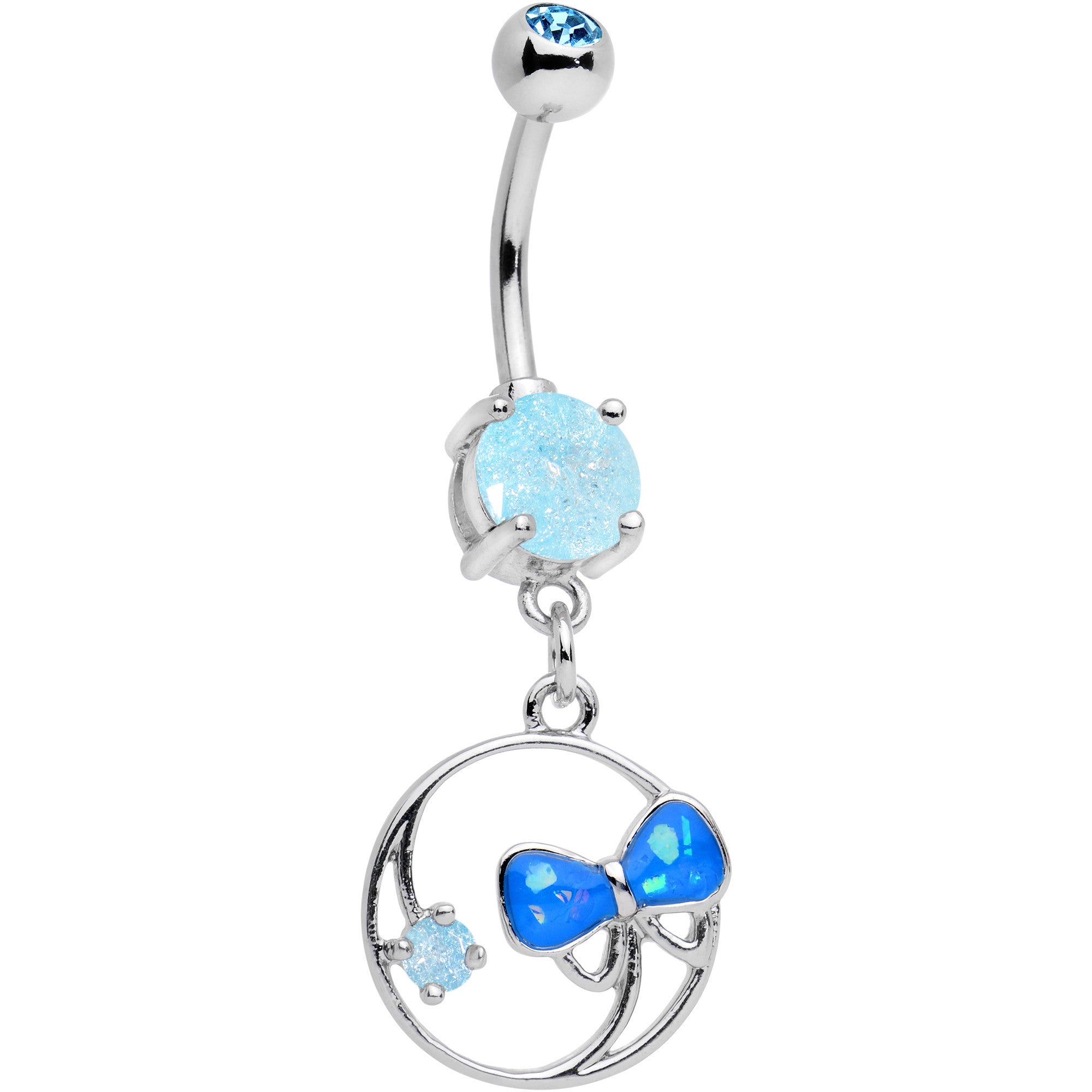 Blue Faux Opal Aqua Gem Tie It In a Bow Dangle Belly Ring