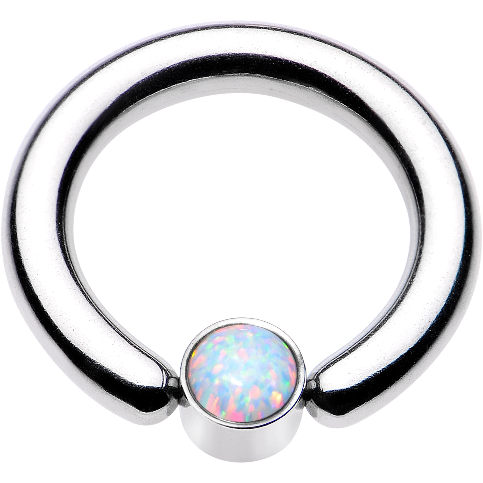 8 Gauge 1/2 White Faux Opal 5mm Disc BCR Captive Ring