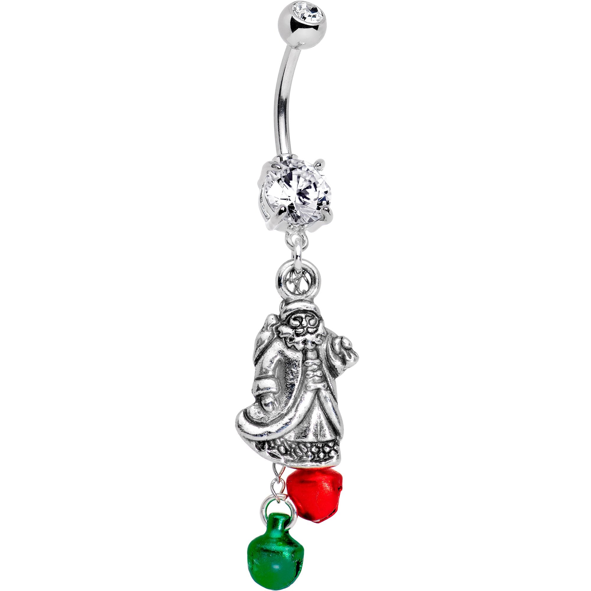 Old Saint Nick Dangle Belly Ring Created with Crystals