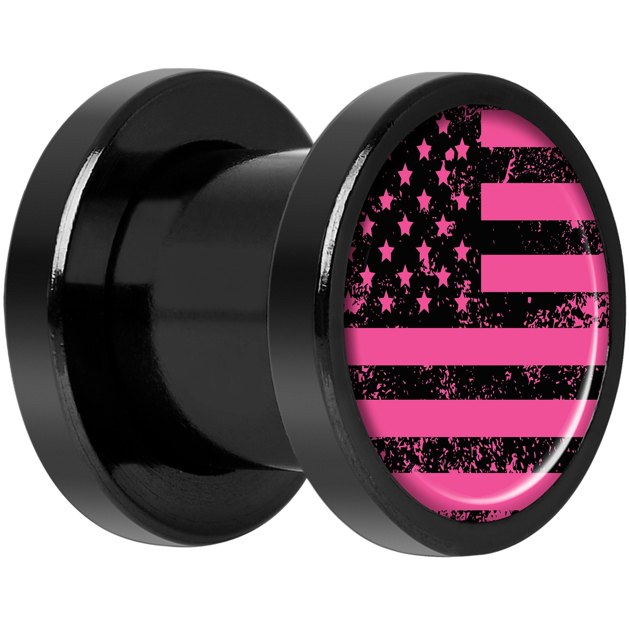 Pink American Flag Black Anodized Screw Fit Plug Set 0 Gauge