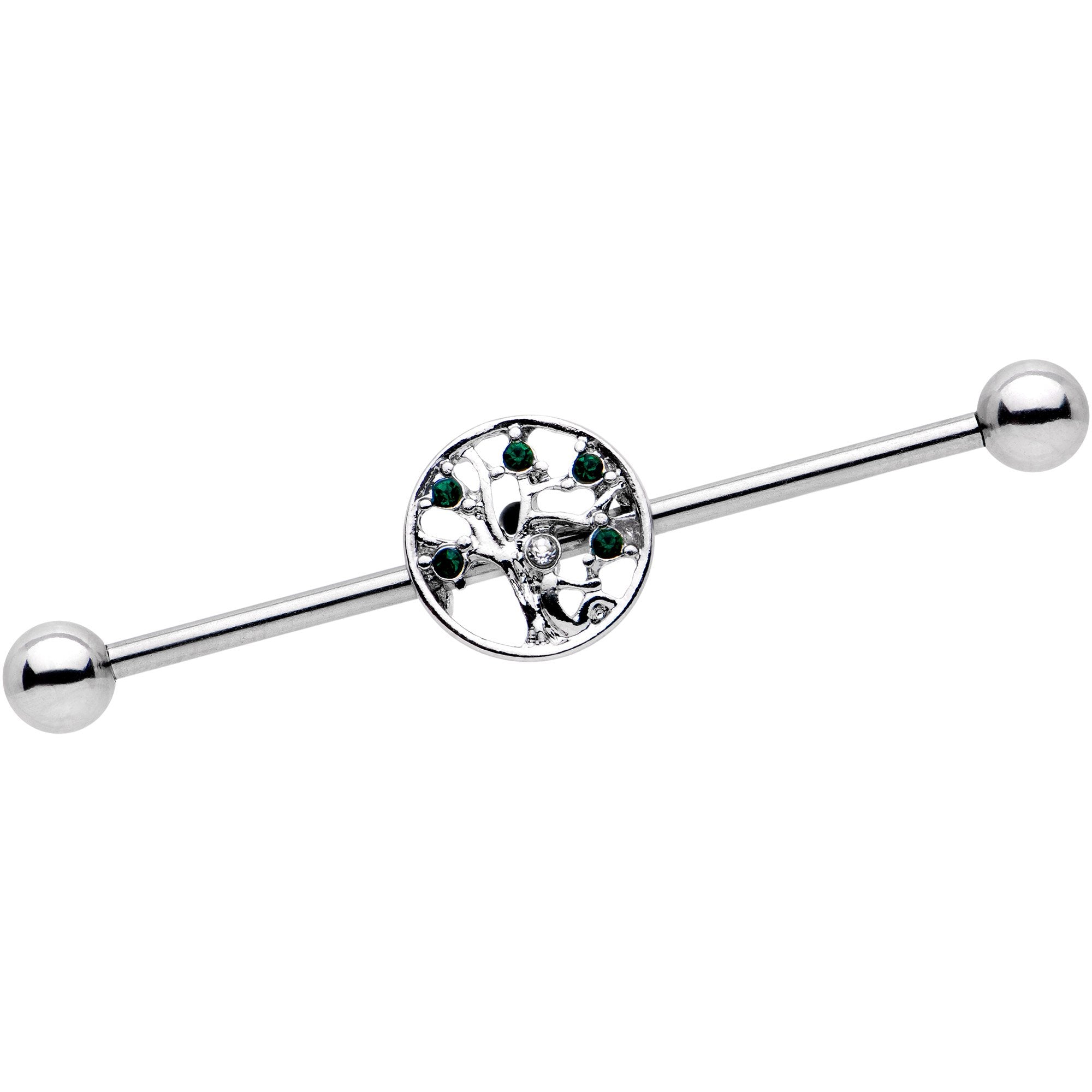 Clear Green Gem Fruity Tree of Life Industrial Barbell 38mm