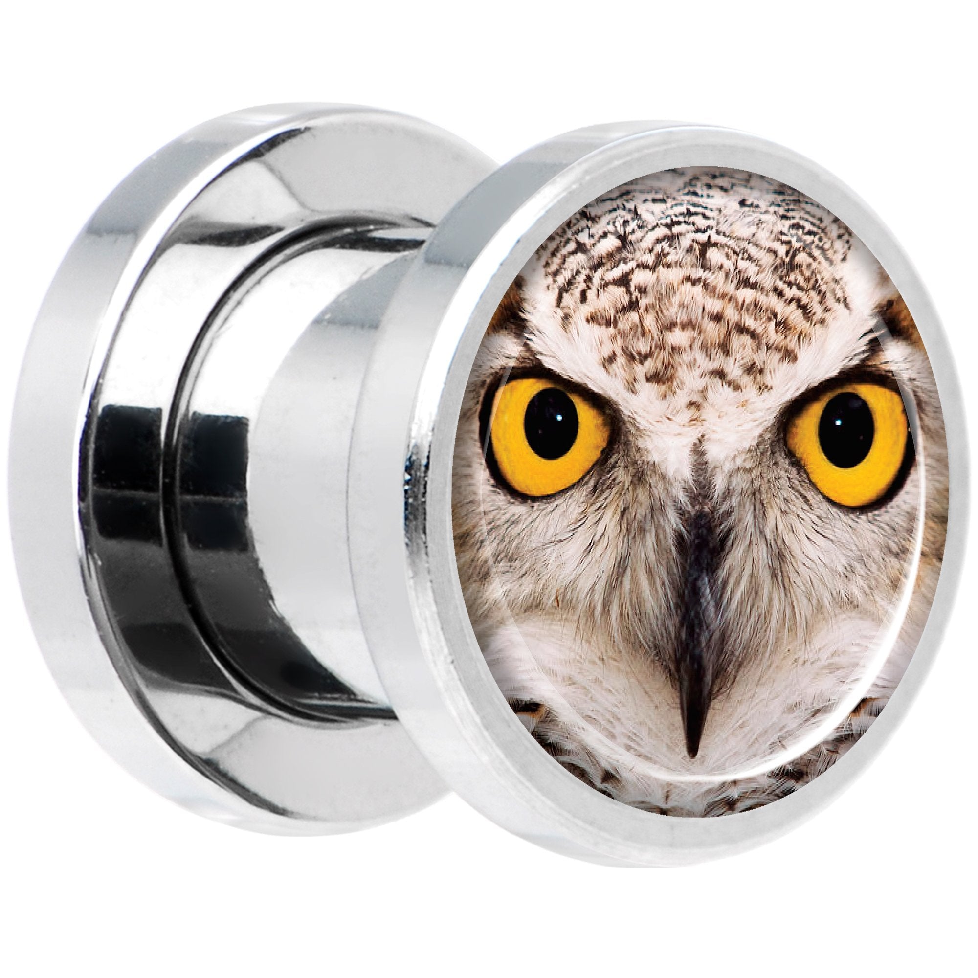 Full Color Owl Steel Screw Fit Plug Set 0 Gauge