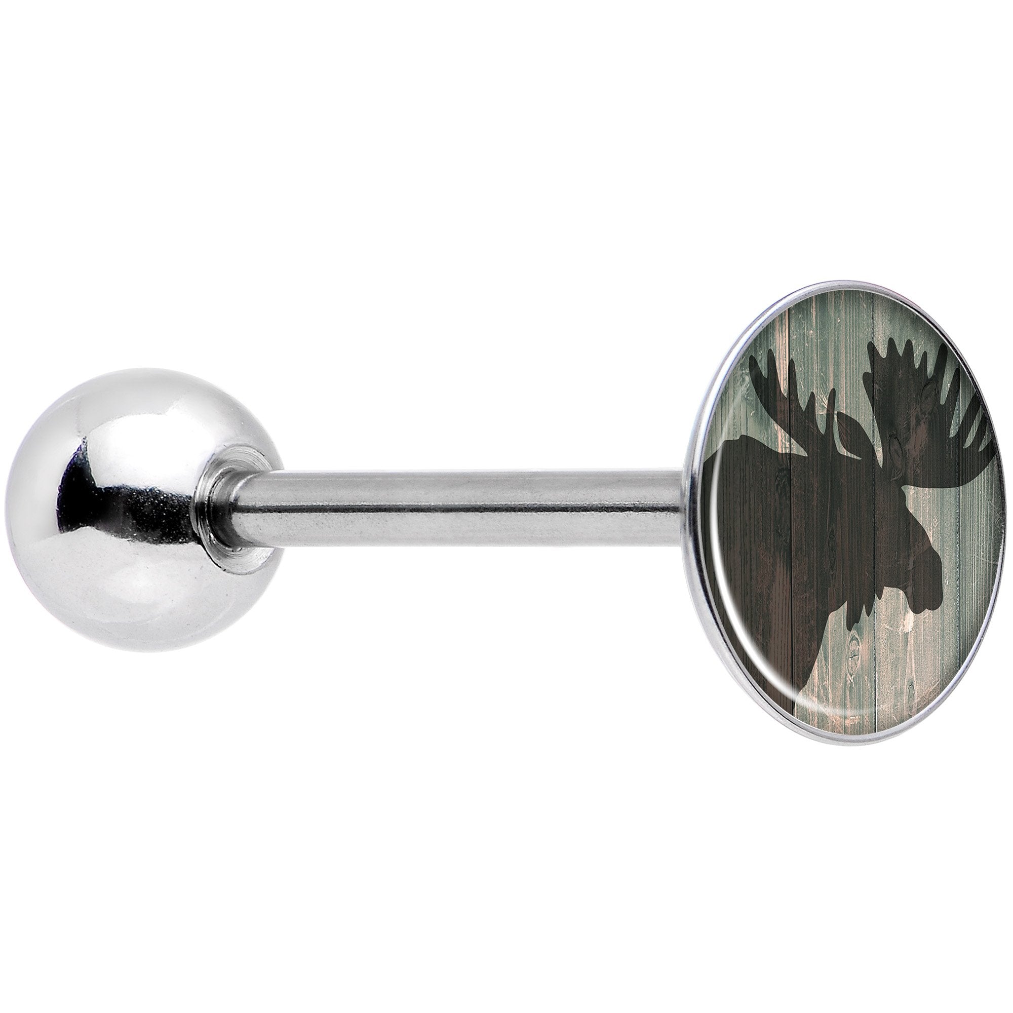 Holiday Rustic Wood Moose Barbell Tongue Ring