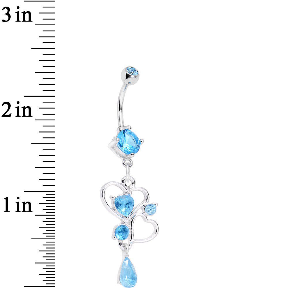 Aqua Gem Last Drops of Love Heart Dangle Belly Ring