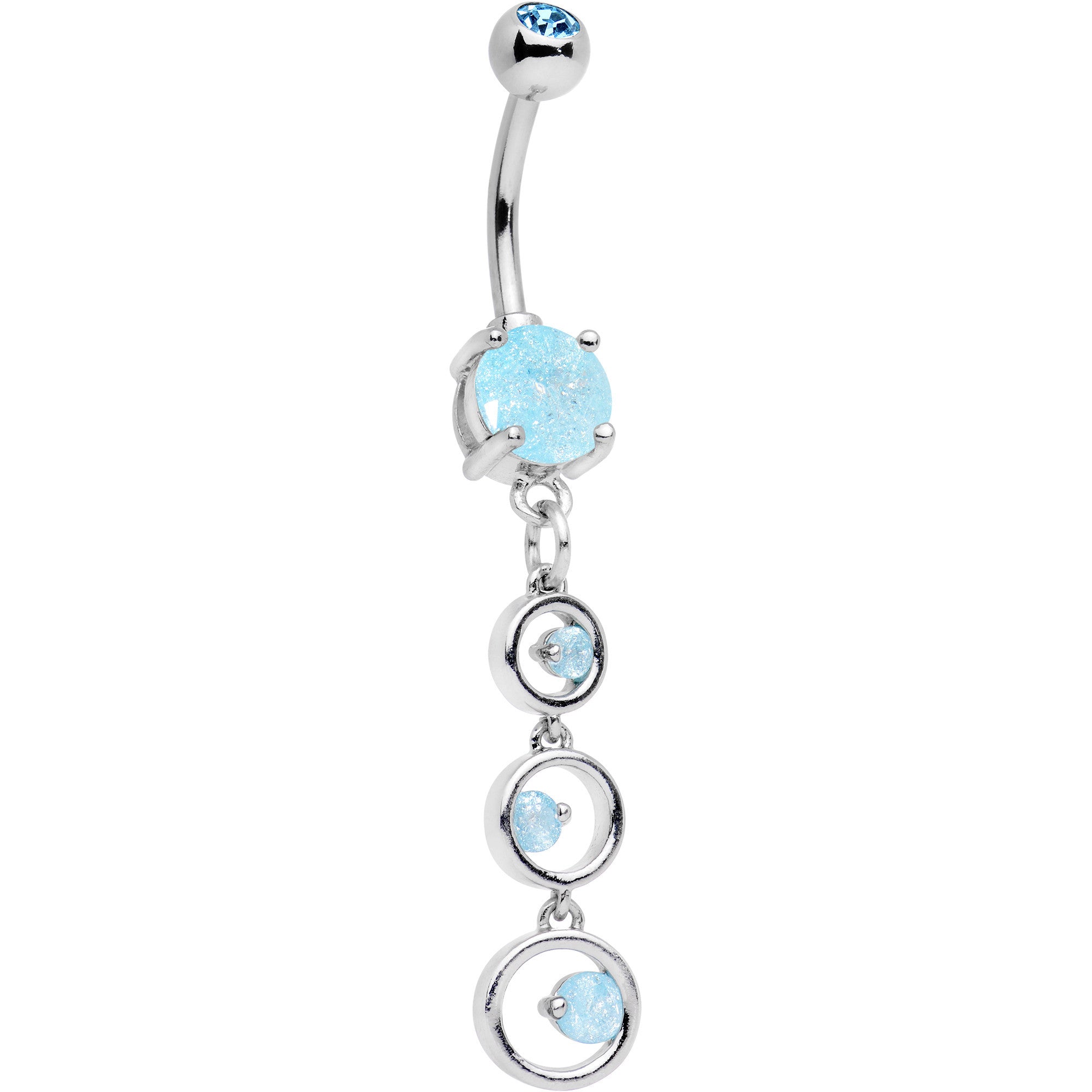 Aqua Light Blue CZ Gem Ring Around and Around Dangle Belly Ring