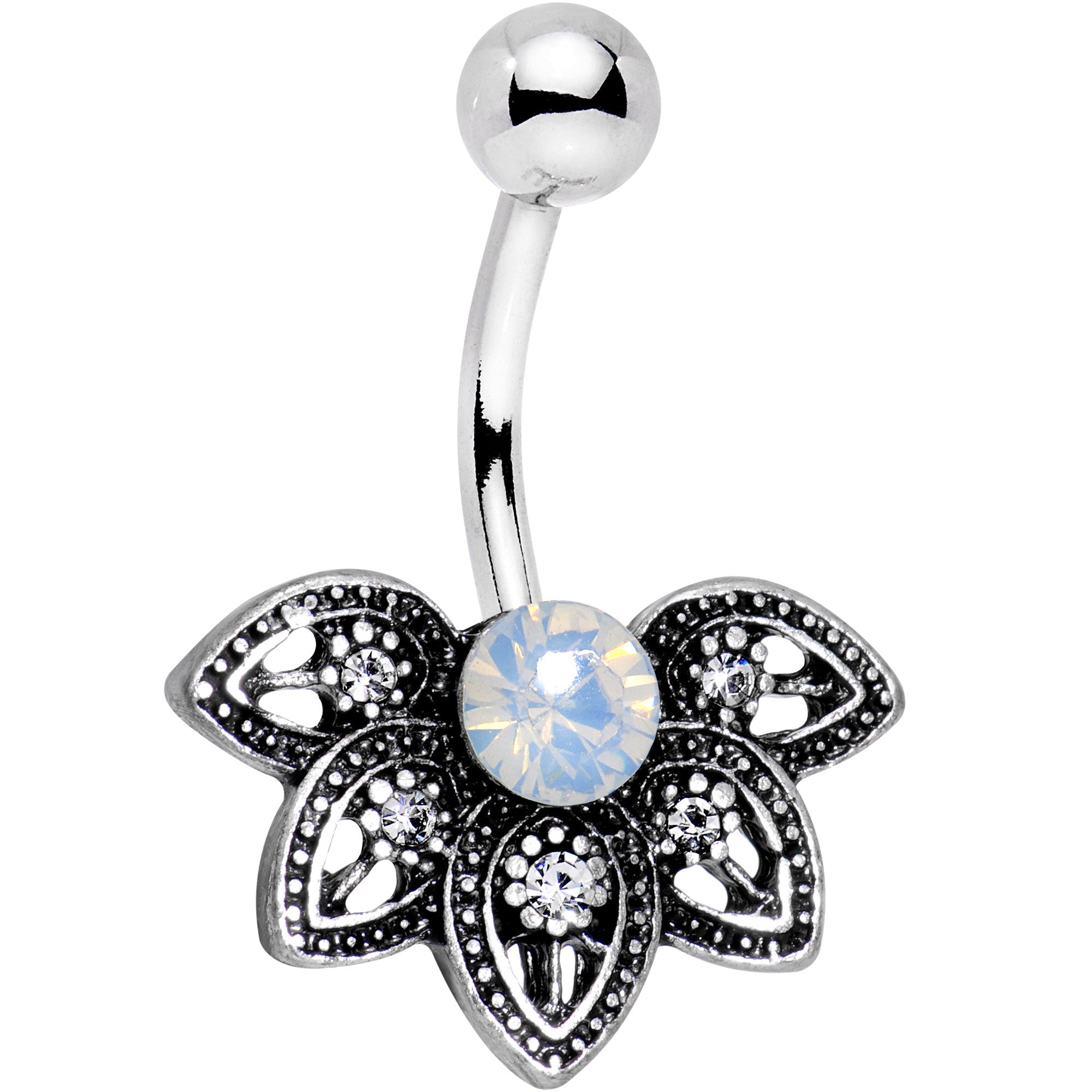 Clear Aurora Gem Lovely Petal Flower Belly Ring