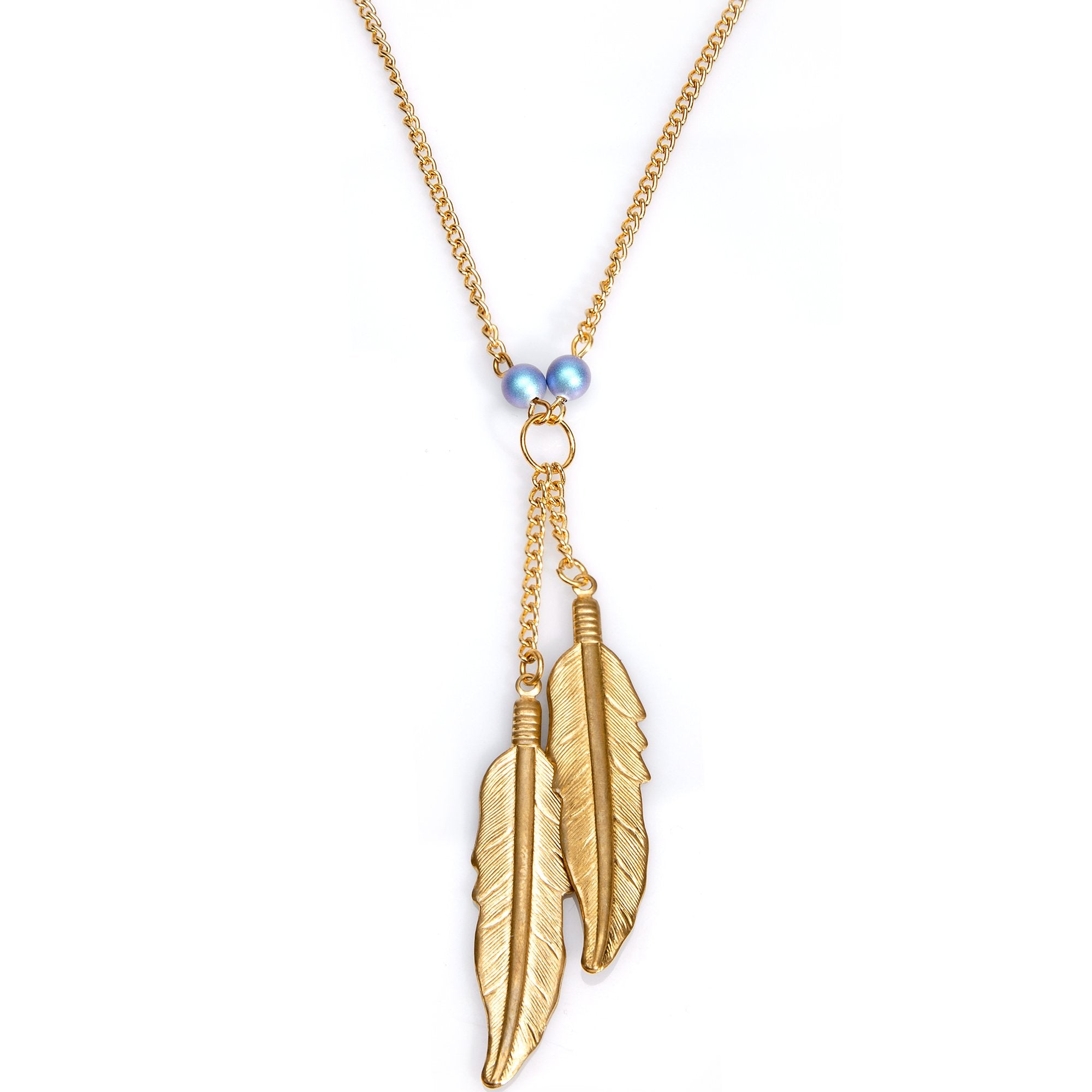 Feathery Gold Plated Chain Necklace Created with Crystals