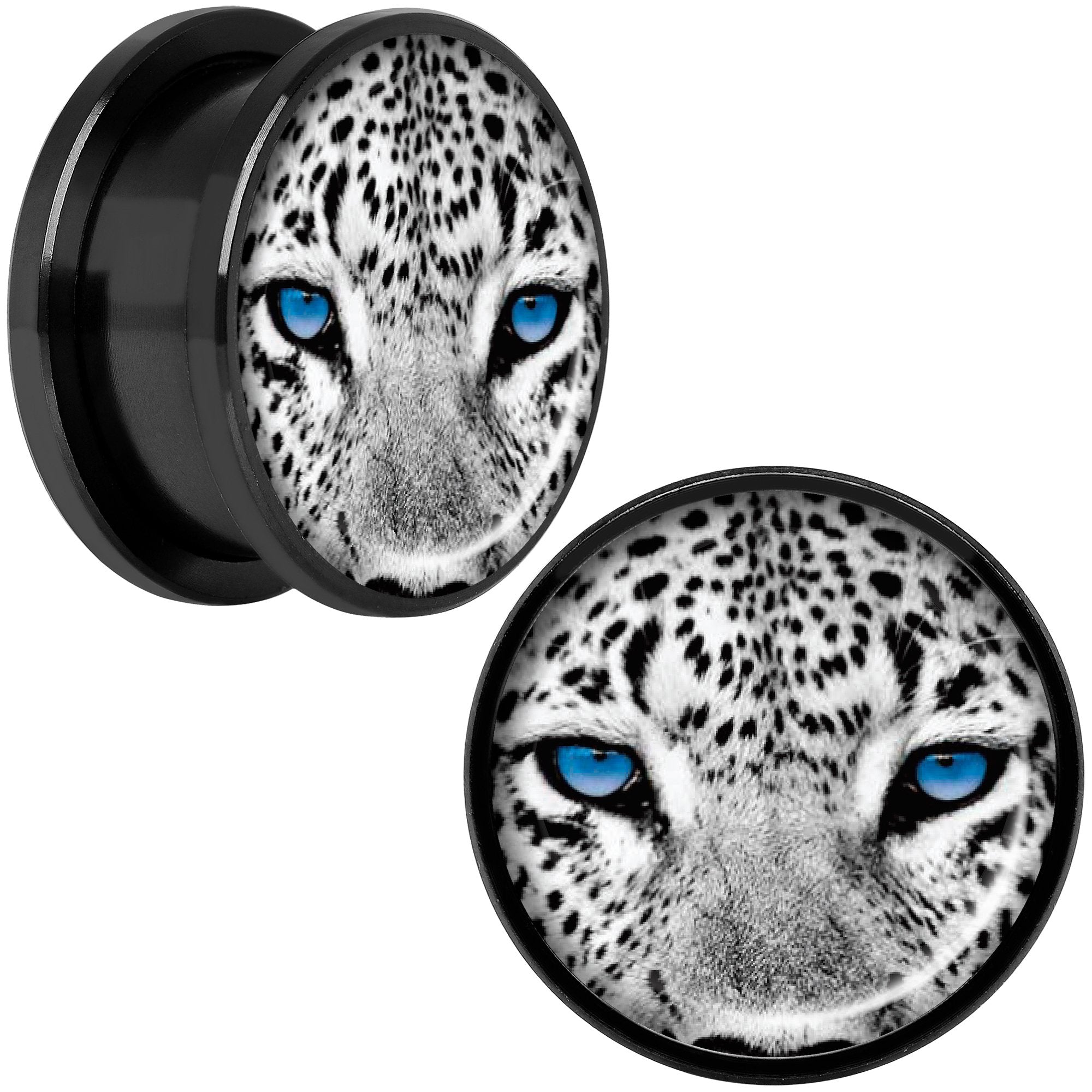 Black White Leopard Eyes Black Anodized Screw Fit Plug Set 18mm