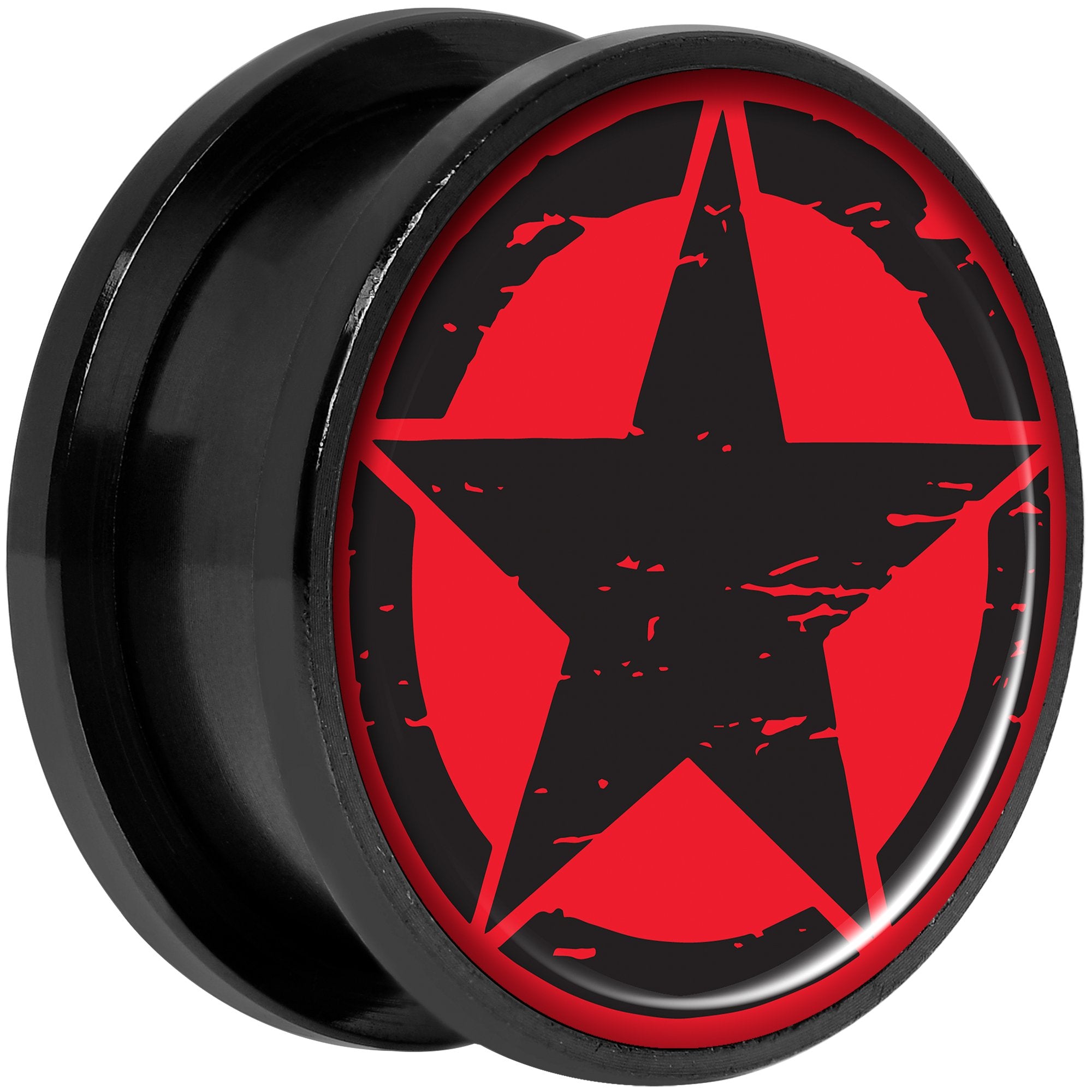 Black Red Distressed Star Black Anodized Screw Fit Plug Set 20mm