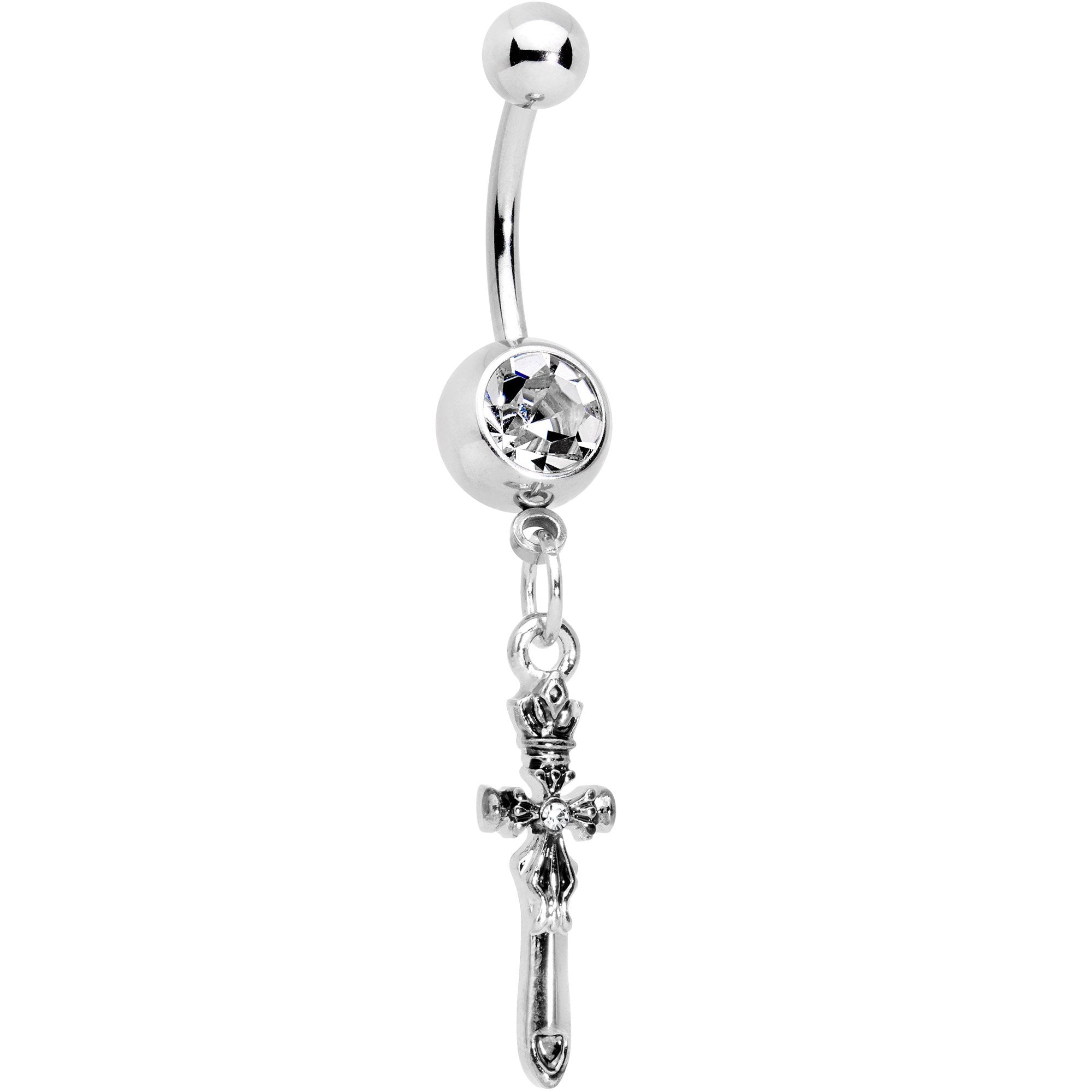 Clear Gem Templar Cross Dangle Belly Ring