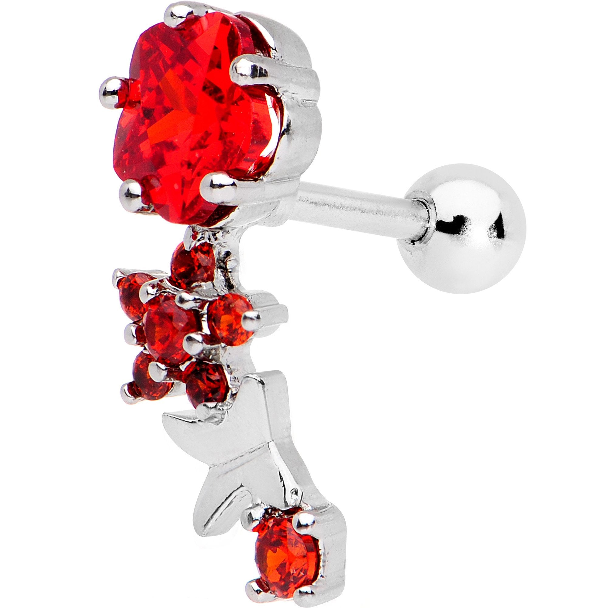 Red Gem Cascade Right Cartilage Earring