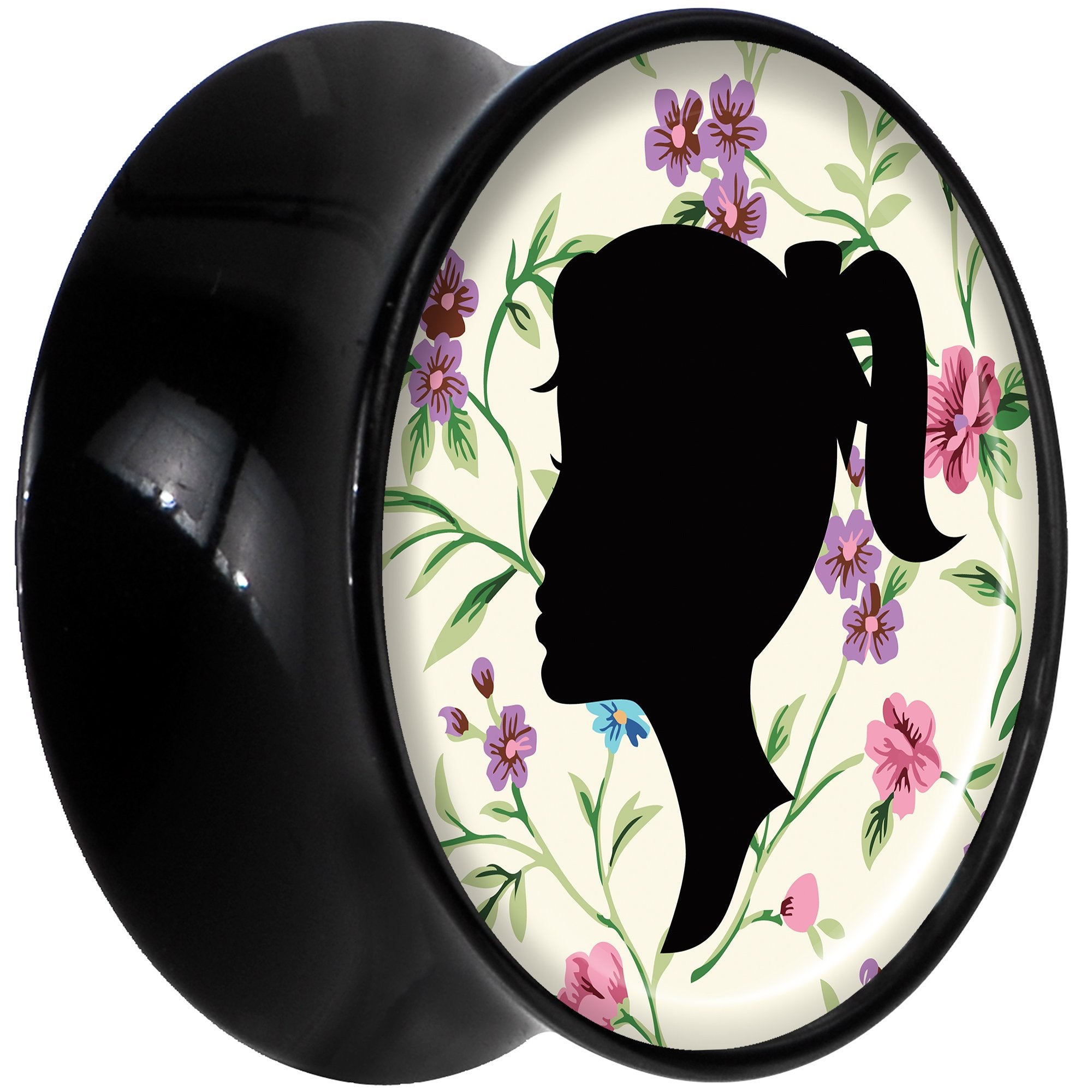 Black Acrylic Man Woman Floral Silhouette Saddle Plug Set 18mm