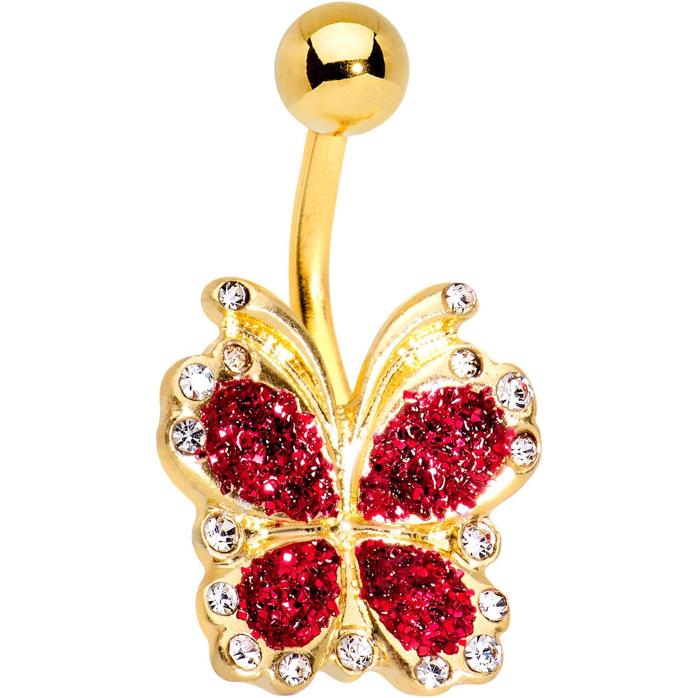 Clear Gem Gold Tone Anodized Red Sparkle Butterfly Belly Ring 7809