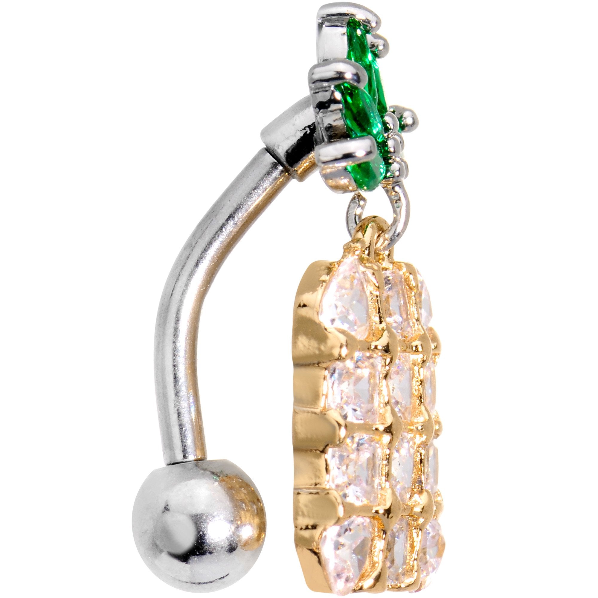 Clear Green Gem Princess Pineapple Top Mount Belly Ring