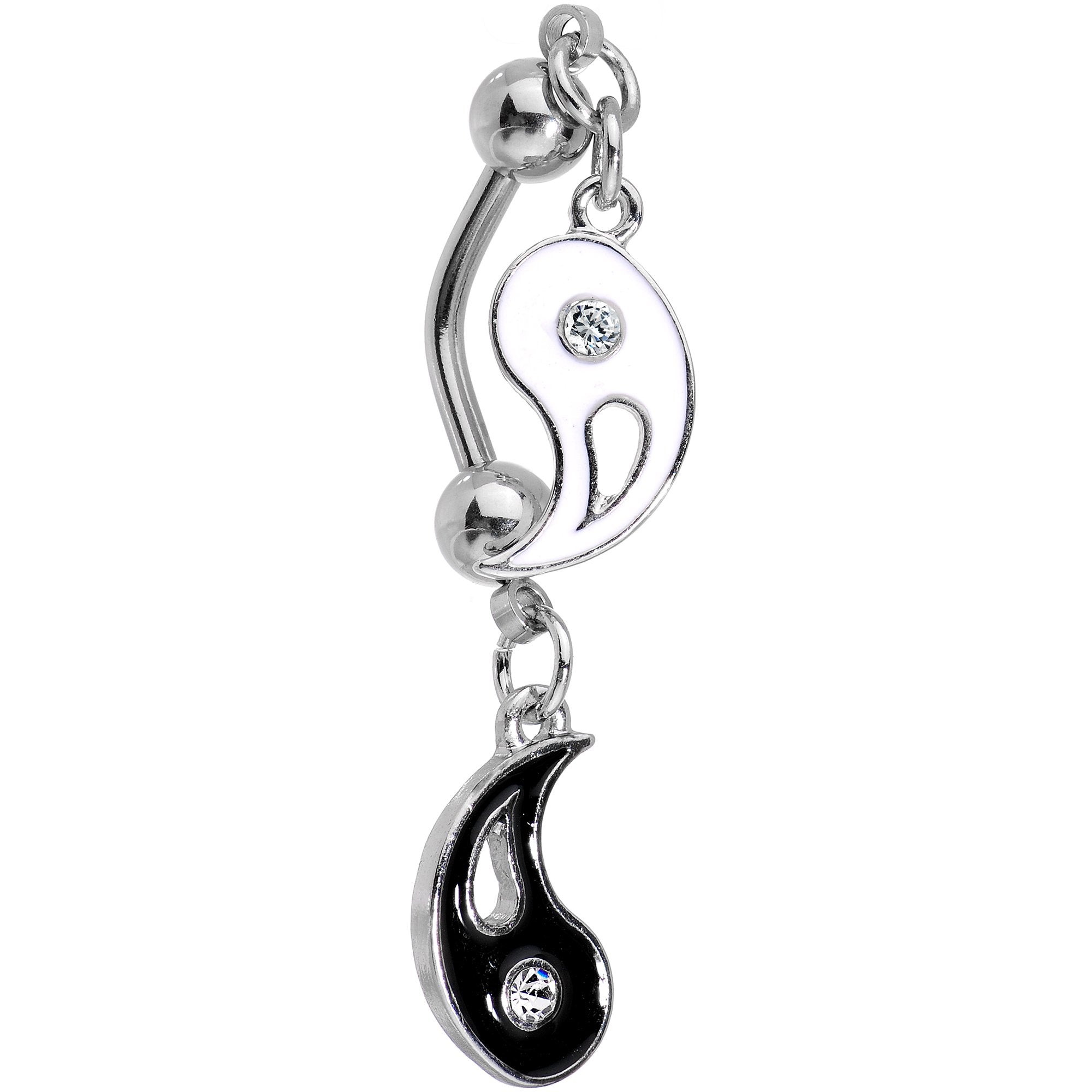 Clear Gem Yin and Yang Double Mount Dangle Belly Ring