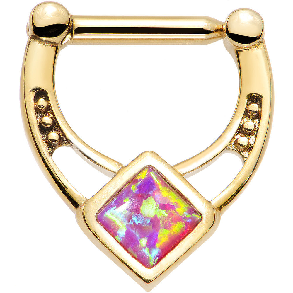 14 Gauge 5/16 Pink Faux Opal Gold Anodized Glamour Septum Clicker