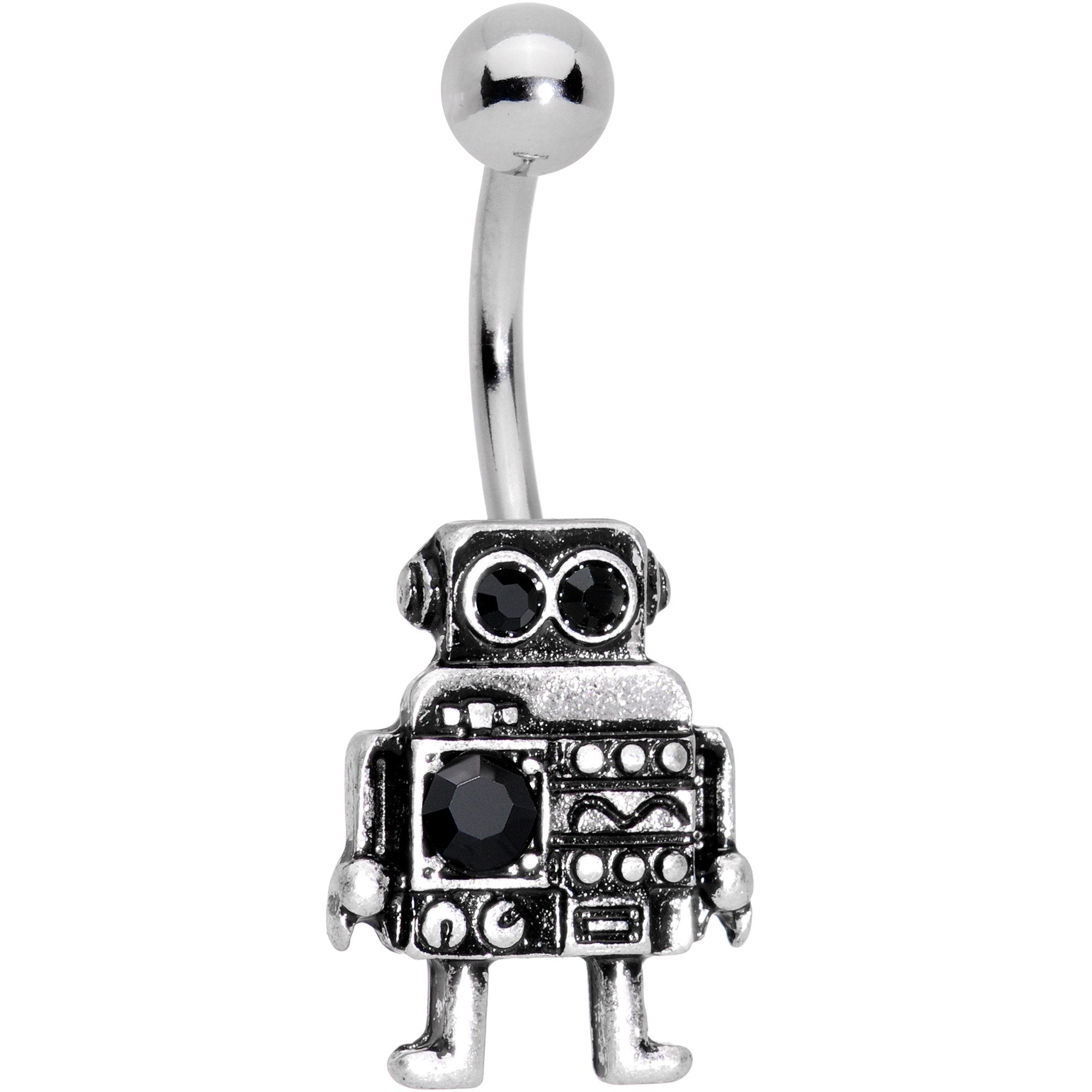 Black Gem Steampunk Ratchet Robot Belly Ring