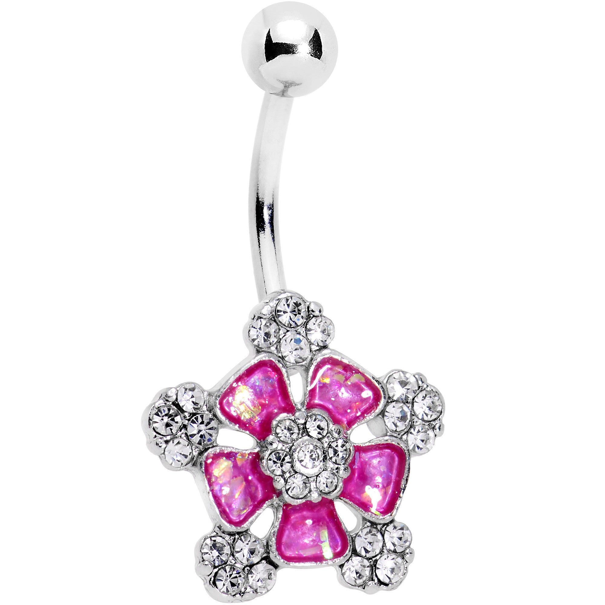 Pink Faux Opal Fun Times Flower Belly Ring