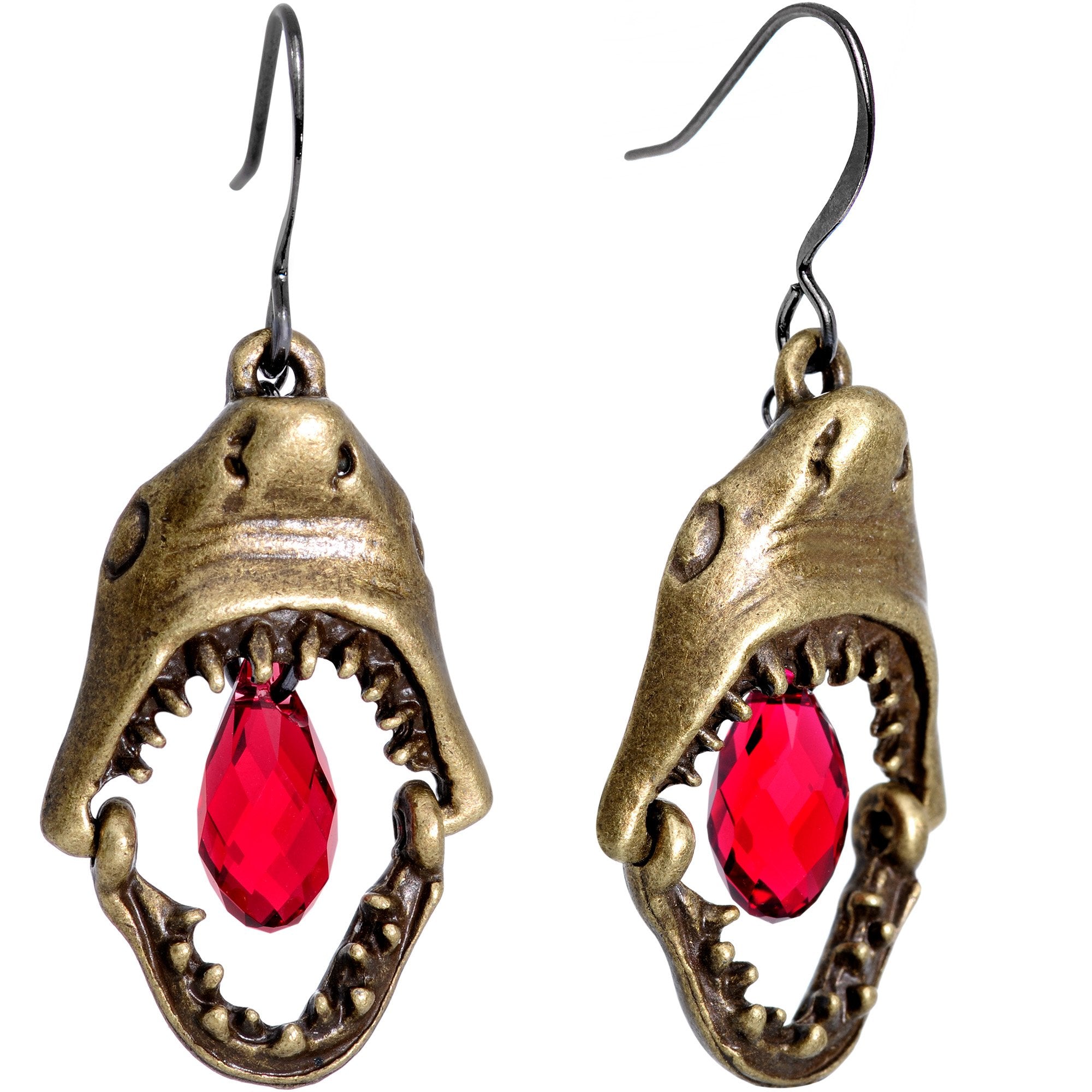 Shark Jaw Gunmetal Fishhook Earrings Created with Crystals