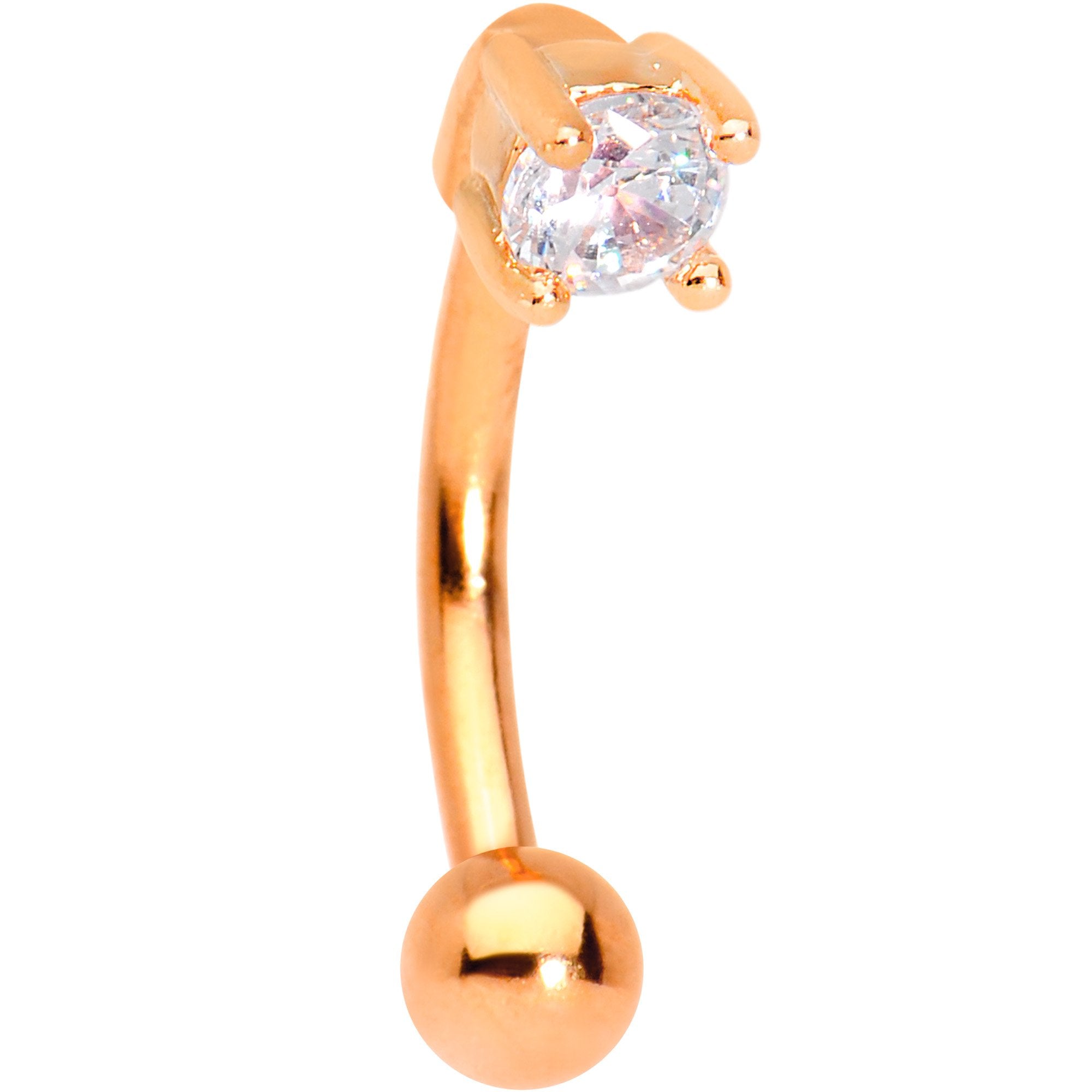 5/16 Clear CZ Gem Rose Gold IP Fashionista Curved Eyebrow Rook Earring