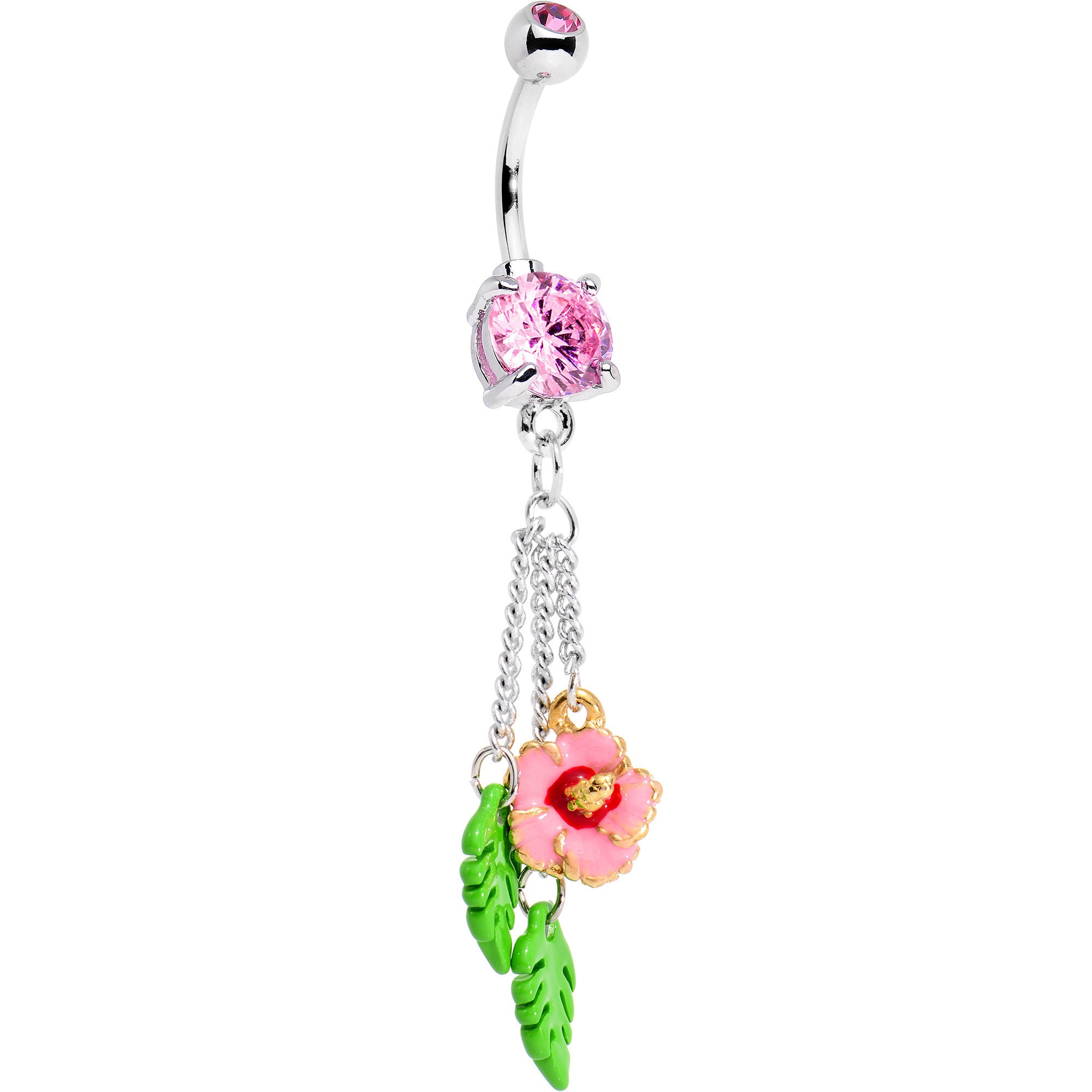 Pink Gem Pretty Pink Garden Rose Flower Dangle Belly Ring