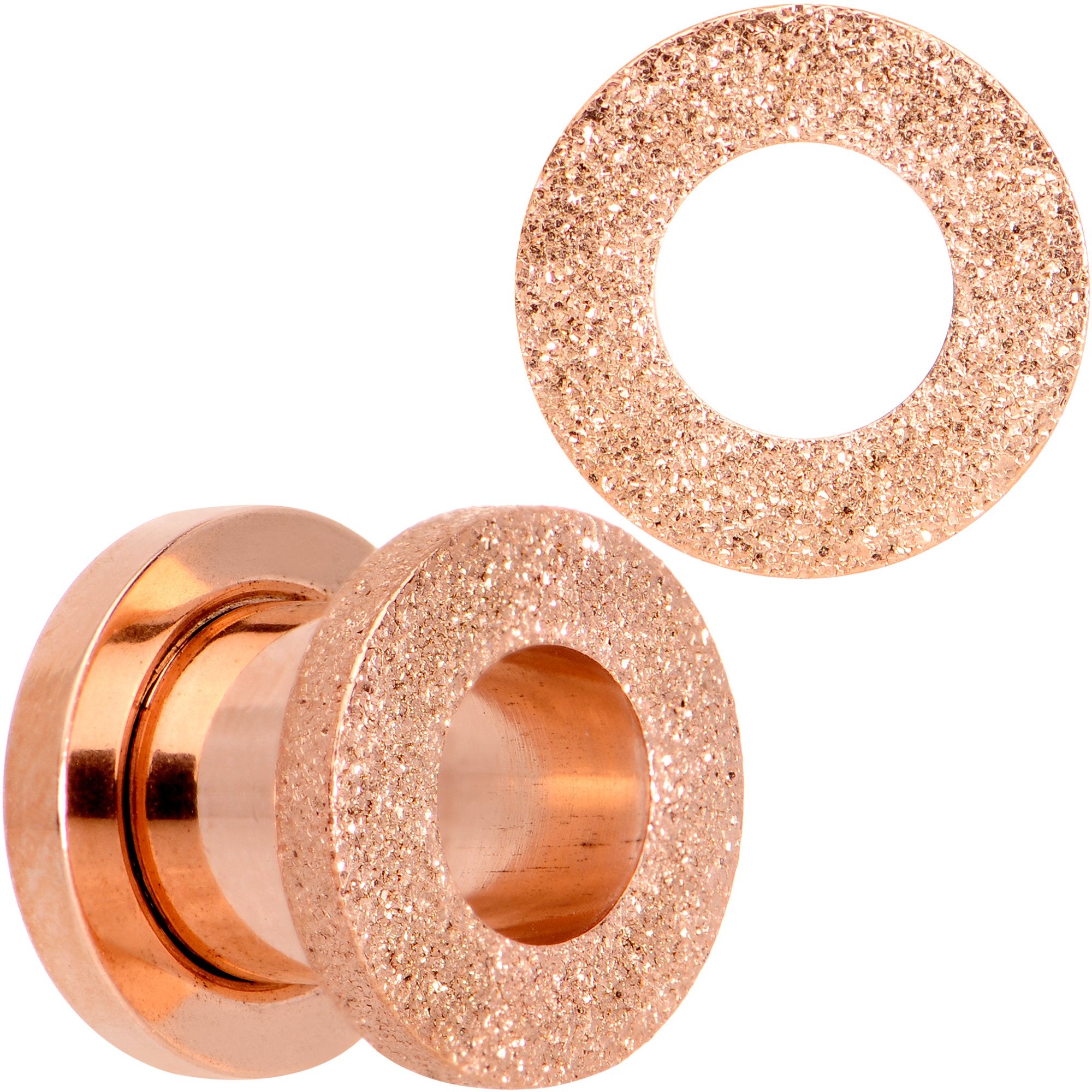 Rose Gold PVD Sandblasted Screw Fit Tunnel Plug Set 5mm to 16mm