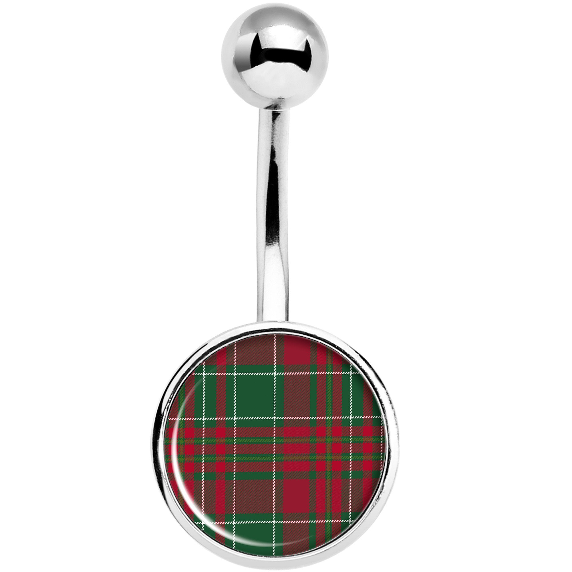 Christmas Red Green Plaid Belly Ring