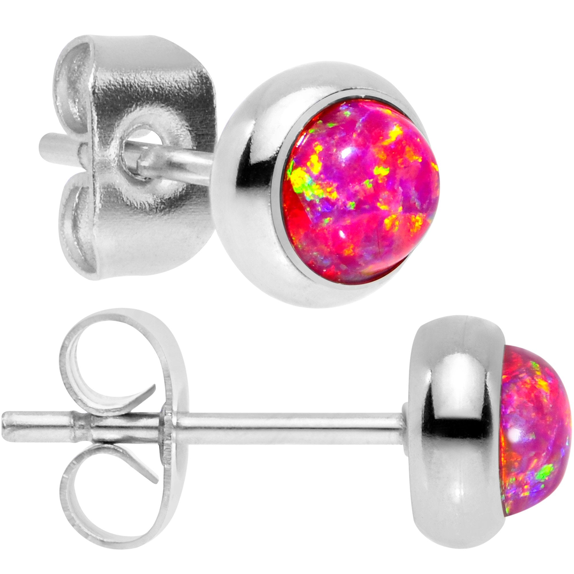 Red Synthetic Opal 316L Surgical Steel Stud Earrings